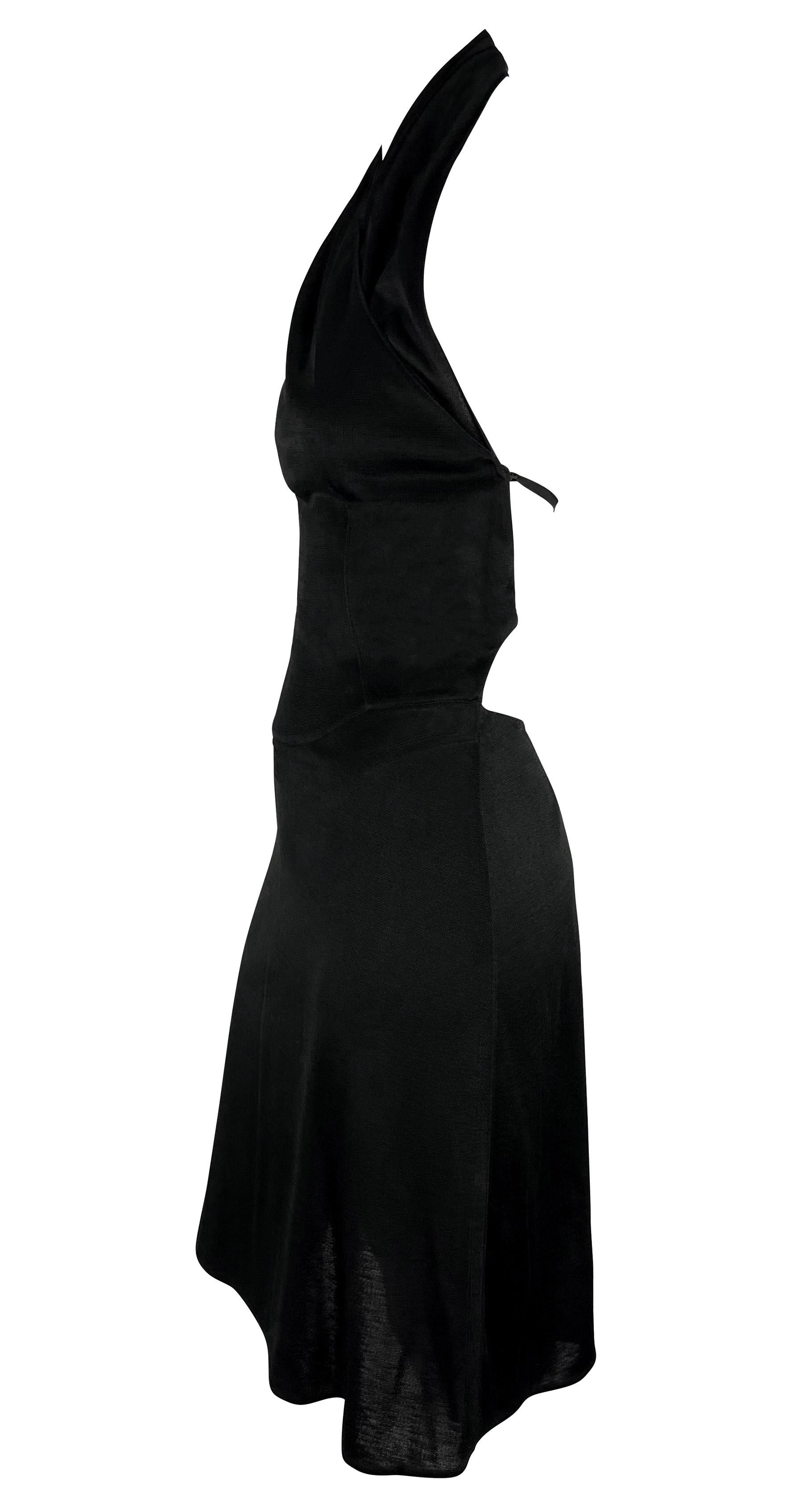 F/W 2001 Azzedine Alaïa Black Knit Backless Strap Bodycon Halter Mini Dress For Sale 2