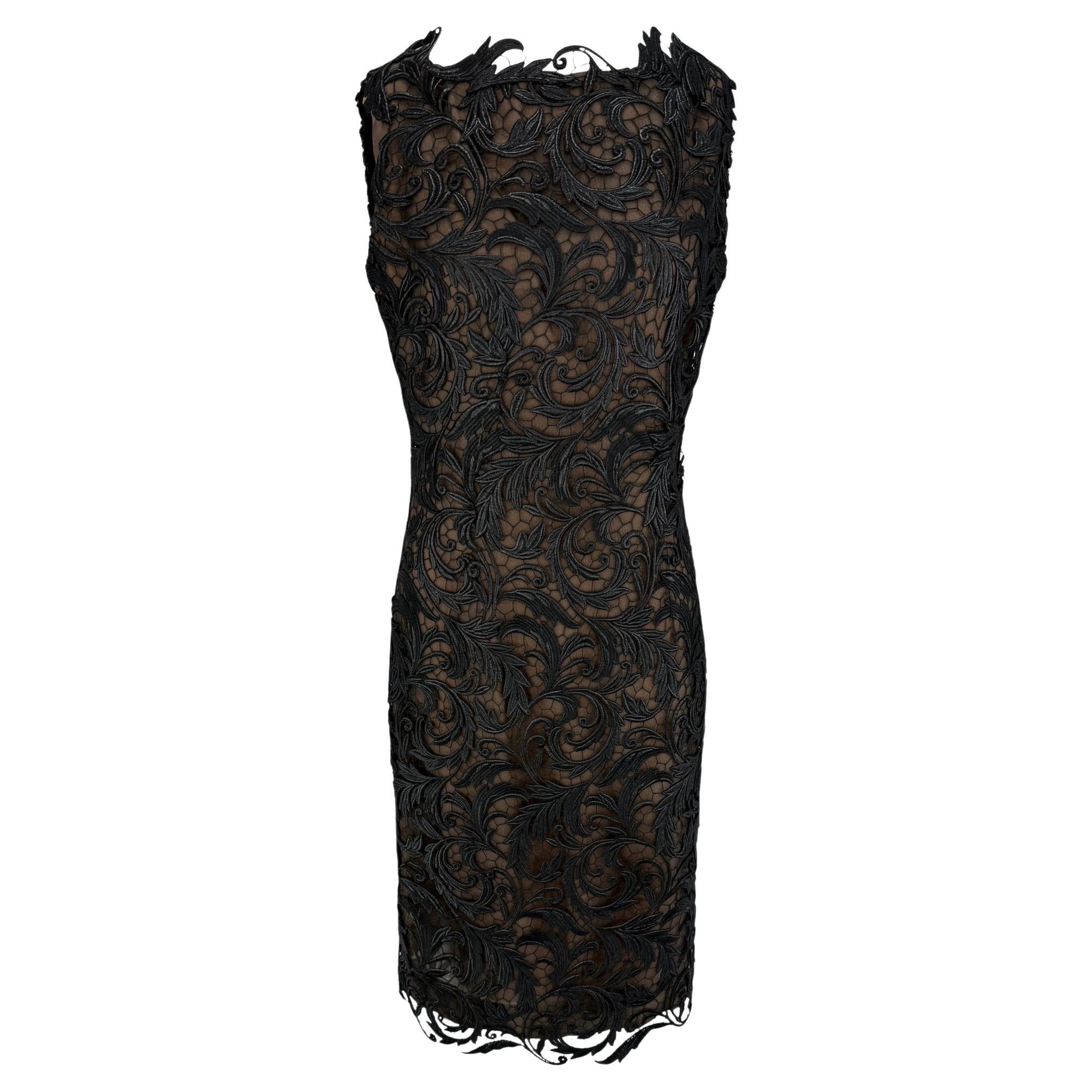Pre-owned Balmain F/w 2001 Haute Couture By Oscar De La Renta Black Guipure Lace Dress