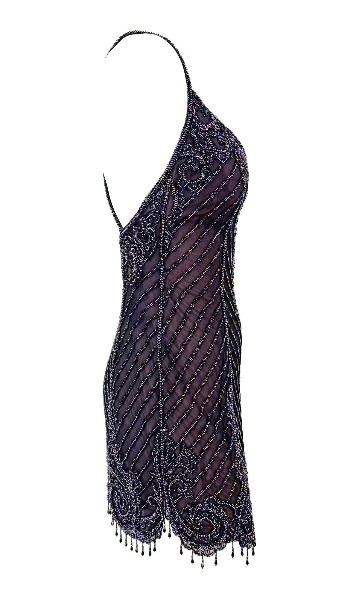 F/W 2001 Bob Mackie 'Foreign Intrigue' Laufsteg Perlenbesetztes lila Mini-Slipkleid im Angebot 5