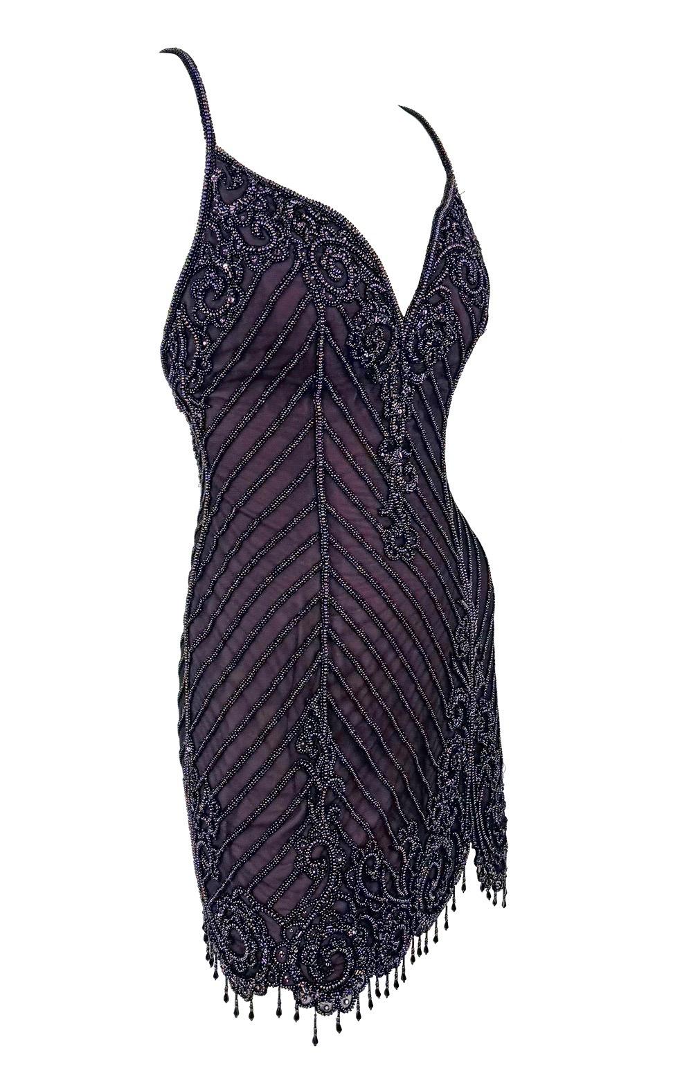 F/W 2001 Bob Mackie 'Foreign Intrigue' Laufsteg Perlenbesetztes lila Mini-Slipkleid im Angebot 6