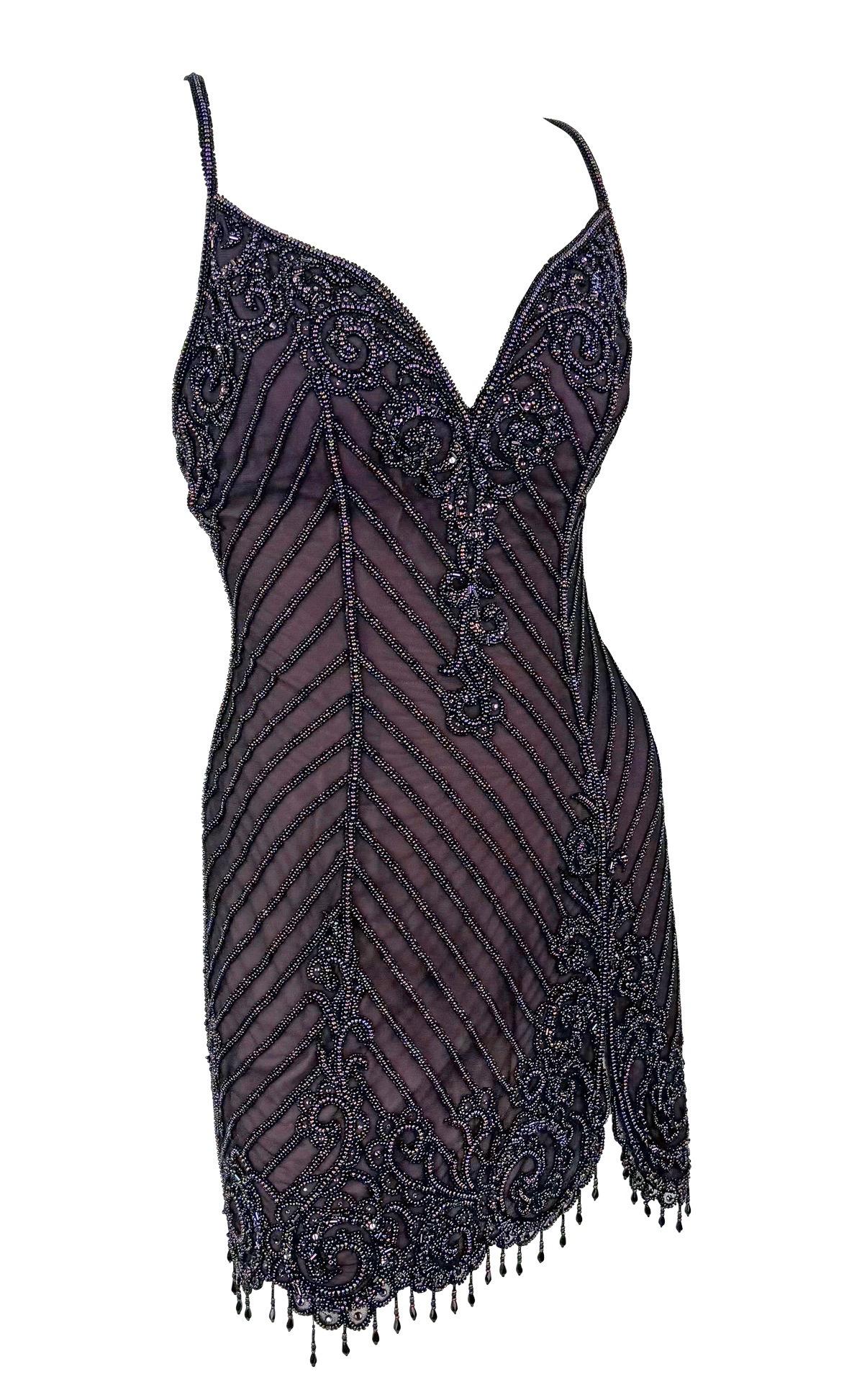 F/W 2001 Bob Mackie 'Foreign Intrigue' Laufsteg Perlenbesetztes lila Mini-Slipkleid im Angebot 7