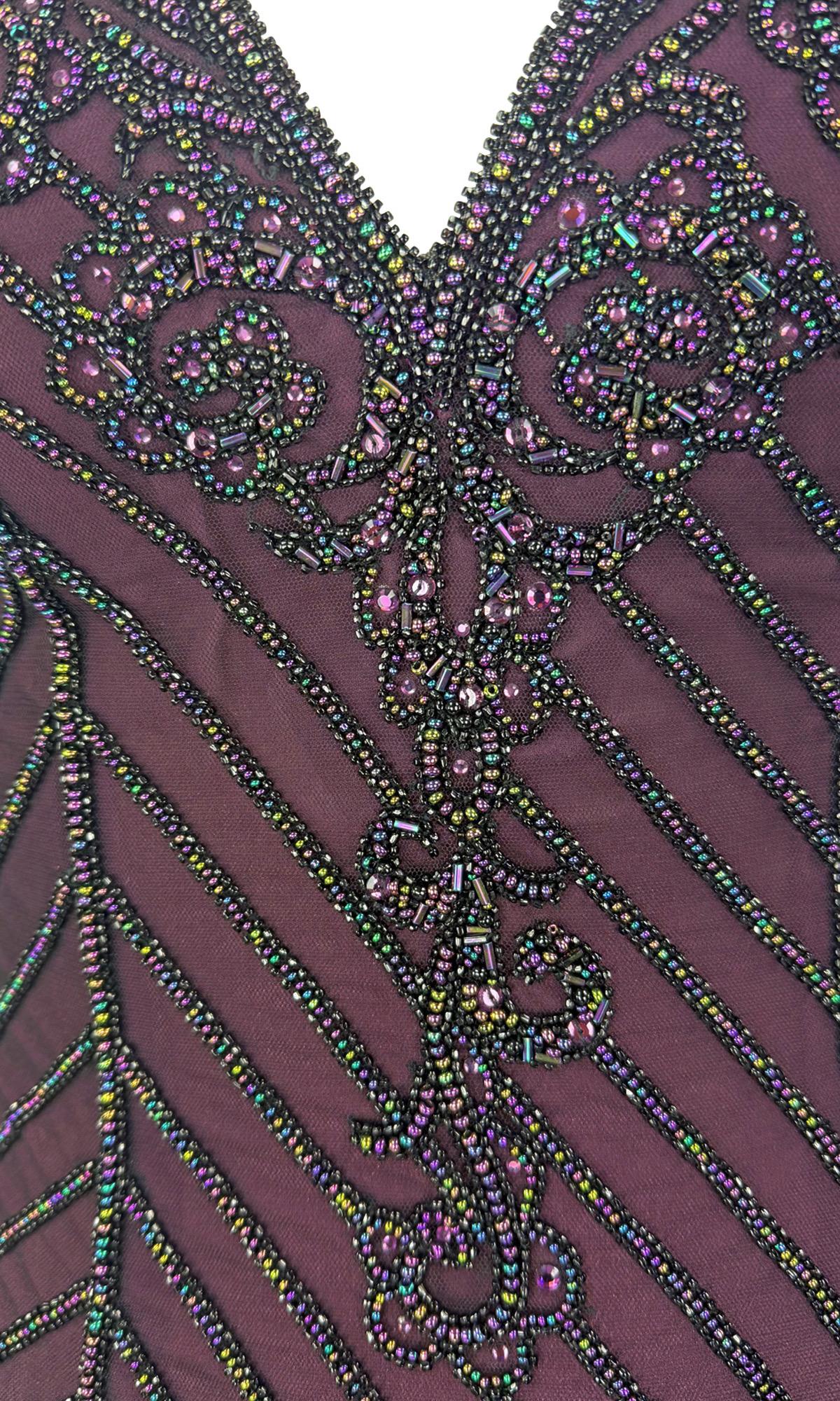 F/W 2001 Bob Mackie 'Foreign Intrigue' Laufsteg Perlenbesetztes lila Mini-Slipkleid (Schwarz) im Angebot
