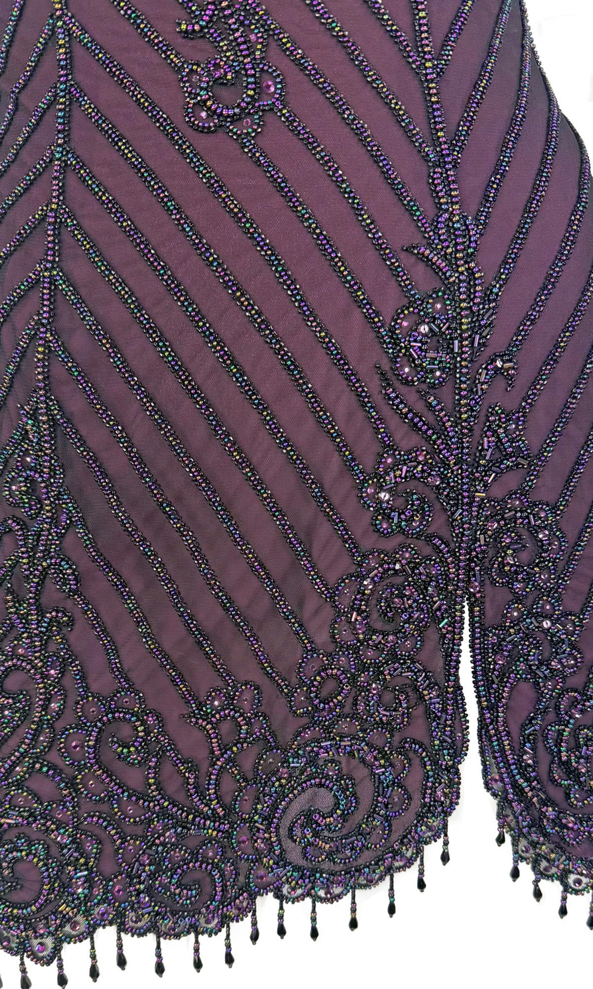 F/W 2001 Bob Mackie 'Foreign Intrigue' Laufsteg Perlenbesetztes lila Mini-Slipkleid Damen im Angebot
