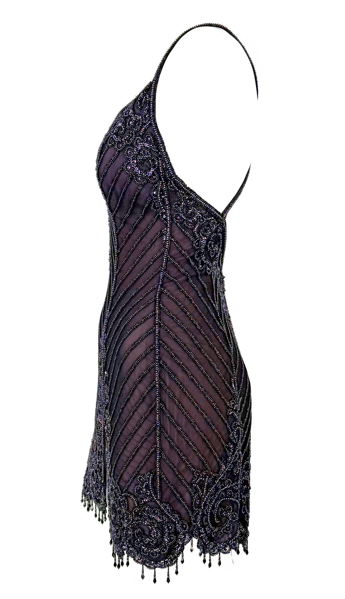 F/W 2001 Bob Mackie 'Foreign Intrigue' Laufsteg Perlenbesetztes lila Mini-Slipkleid im Angebot 2