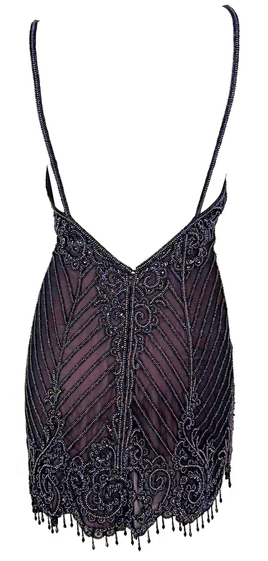 F/W 2001 Bob Mackie 'Foreign Intrigue' Laufsteg Perlenbesetztes lila Mini-Slipkleid im Angebot 3
