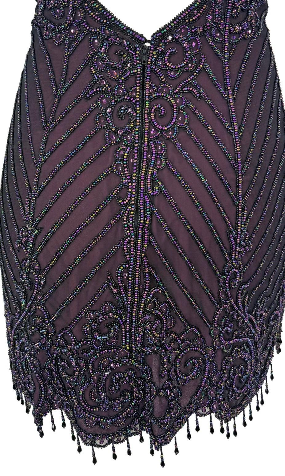 F/W 2001 Bob Mackie 'Foreign Intrigue' Laufsteg Perlenbesetztes lila Mini-Slipkleid im Angebot 4