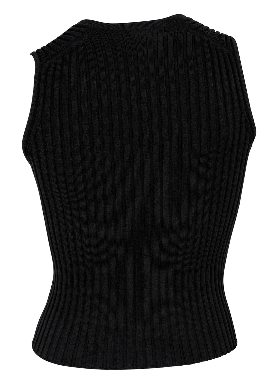 F/W 2001 Chanel by Karl Lagerfeld Schwarzes geripptes Strickoberteil ohne Ärmel mit V-Ausschnitt im Angebot 1