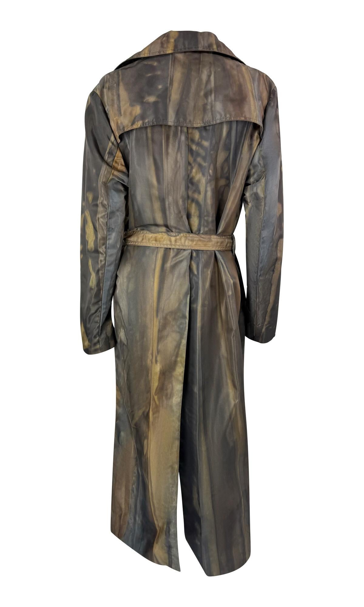 F/W 2001 Christian Dior by John Galliano Brown Nylon Abstract Watercolor Coat In Excellent Condition For Sale In West Hollywood, CA