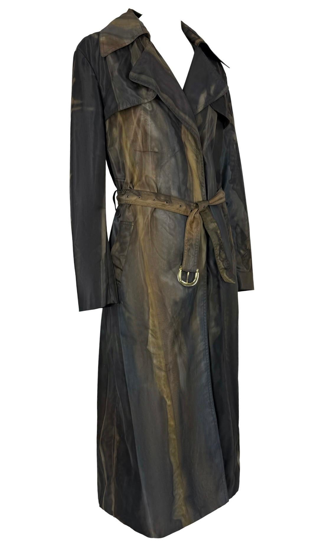 F/W 2001 Christian Dior by John Galliano Brown Nylon Abstract Watercolor Coat For Sale 1