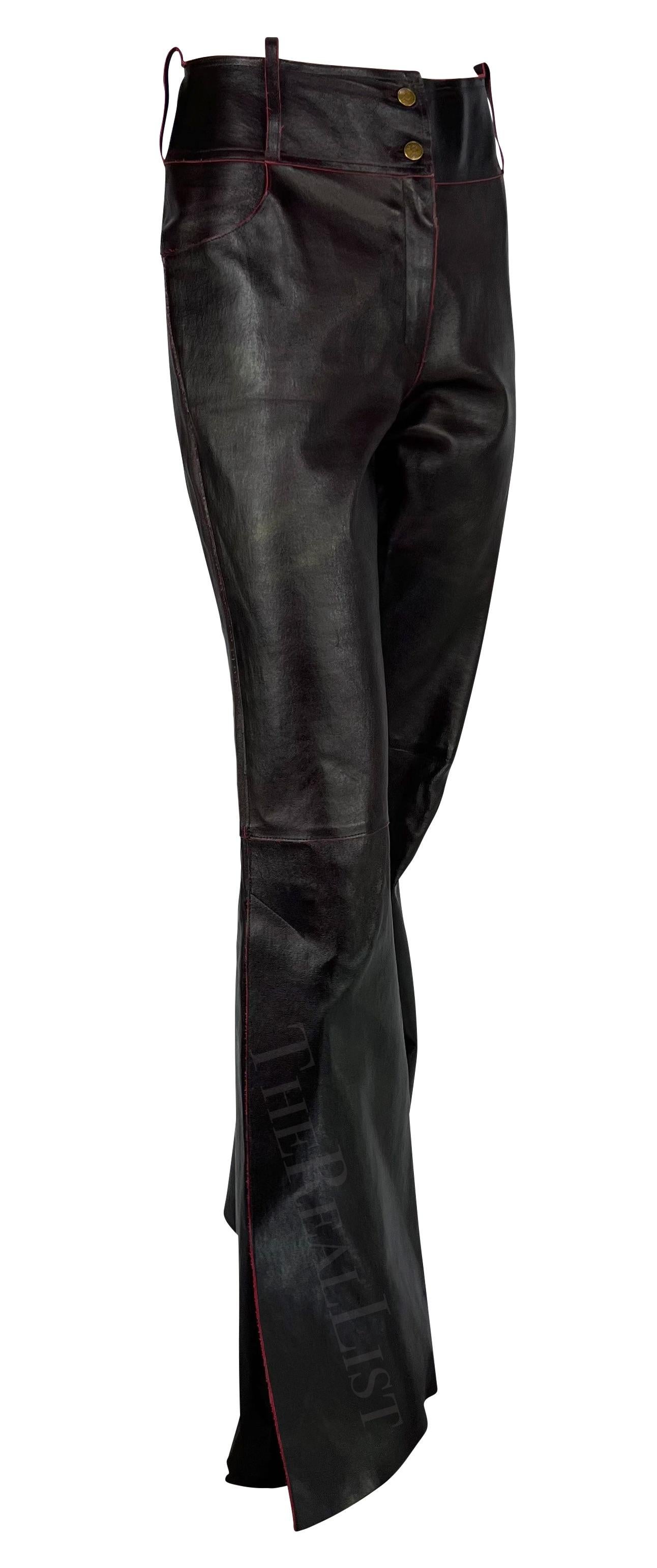 F/W 2001 Christian Dior by John Galliano Pantalones de cuero acampanados marrón/rojo 1