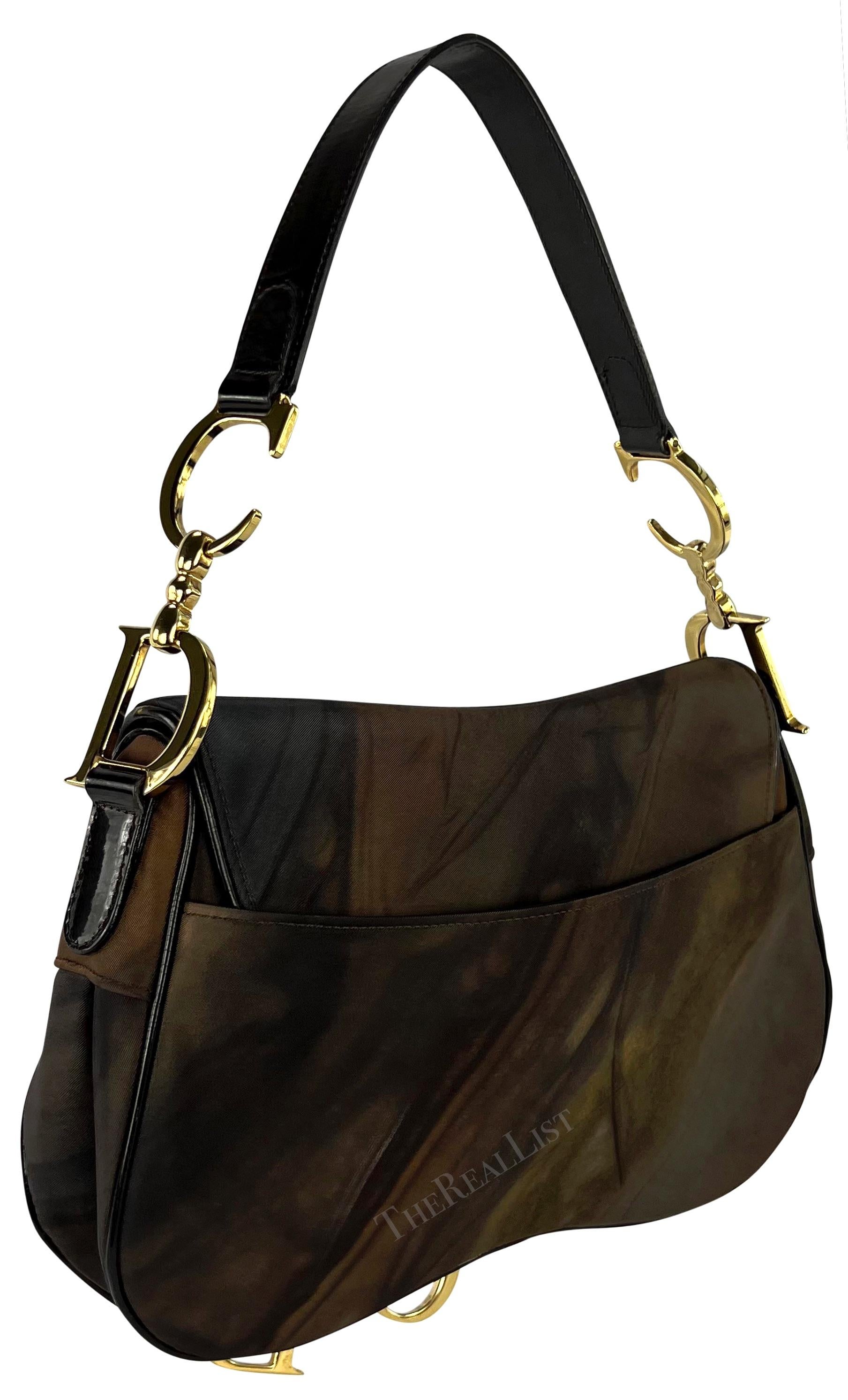 Women's F/W 2001 Christian Dior by John Galliano Brown Watercolor Double Saddle Bag For Sale