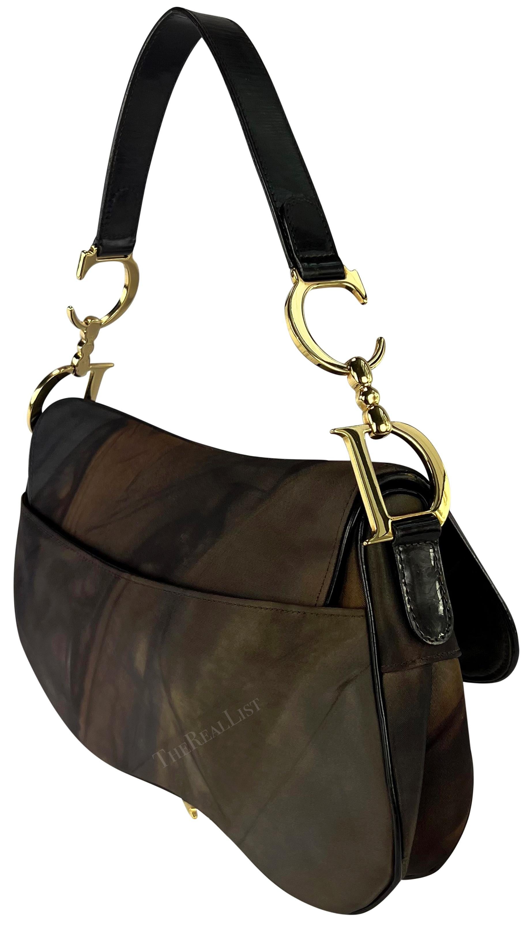 F/W 2001 Christian Dior by John Galliano Brown Watercolor Double Saddle Bag For Sale 2