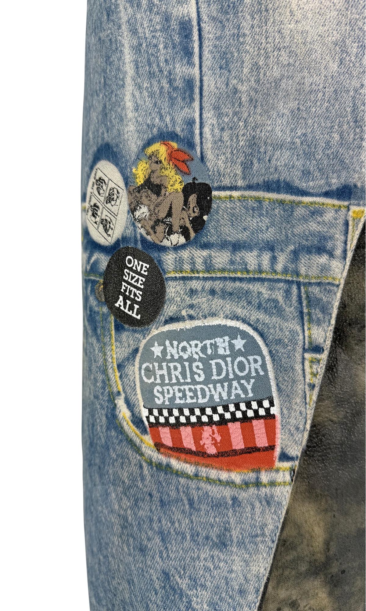 Gray F/W 2001 Christian Dior by John Galliano Leather Trompe l'oeil Denim Wrap Skirt For Sale