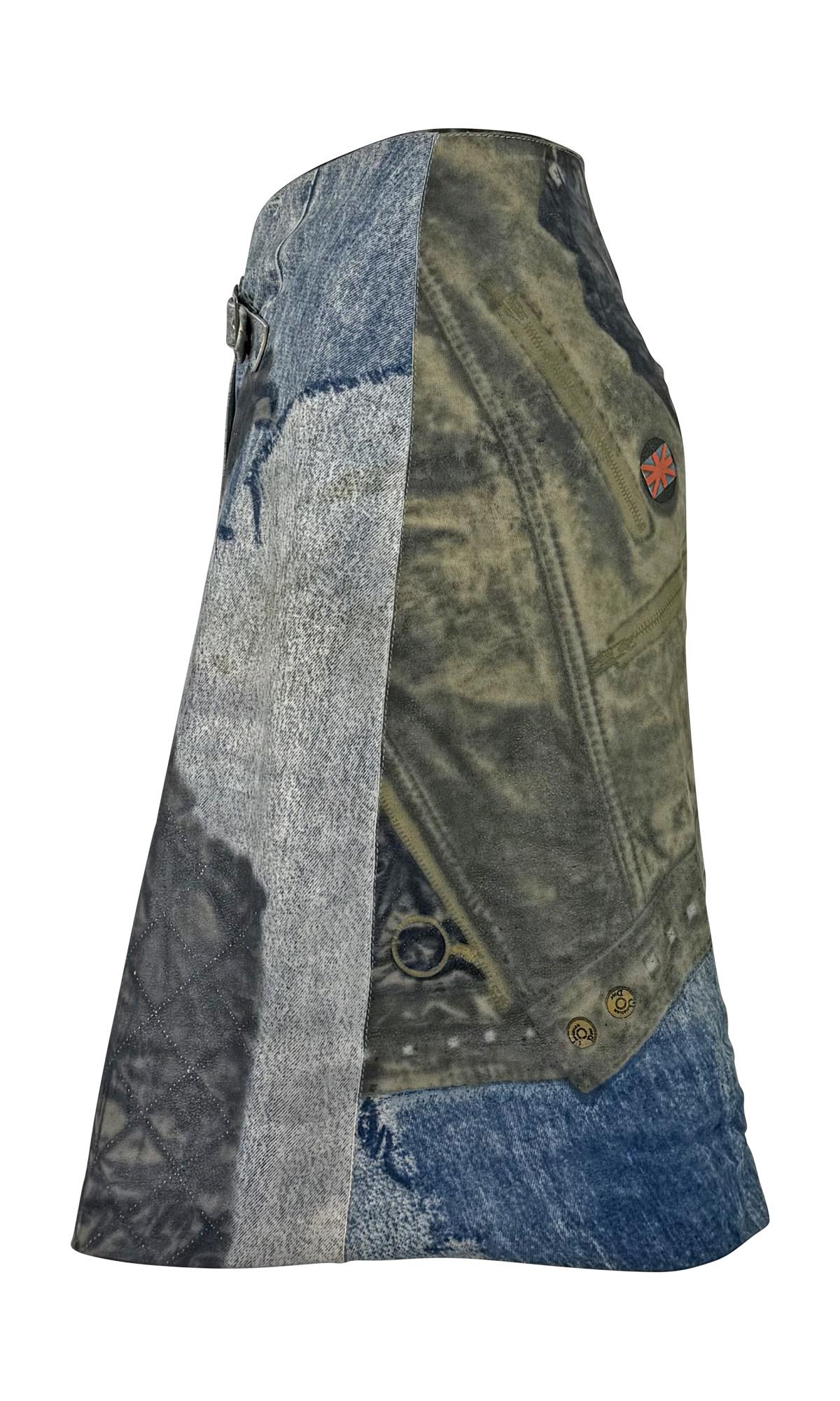 F/W 2001 Christian Dior by John Galliano Leather Trompe l'oeil Denim Wrap Skirt For Sale 1