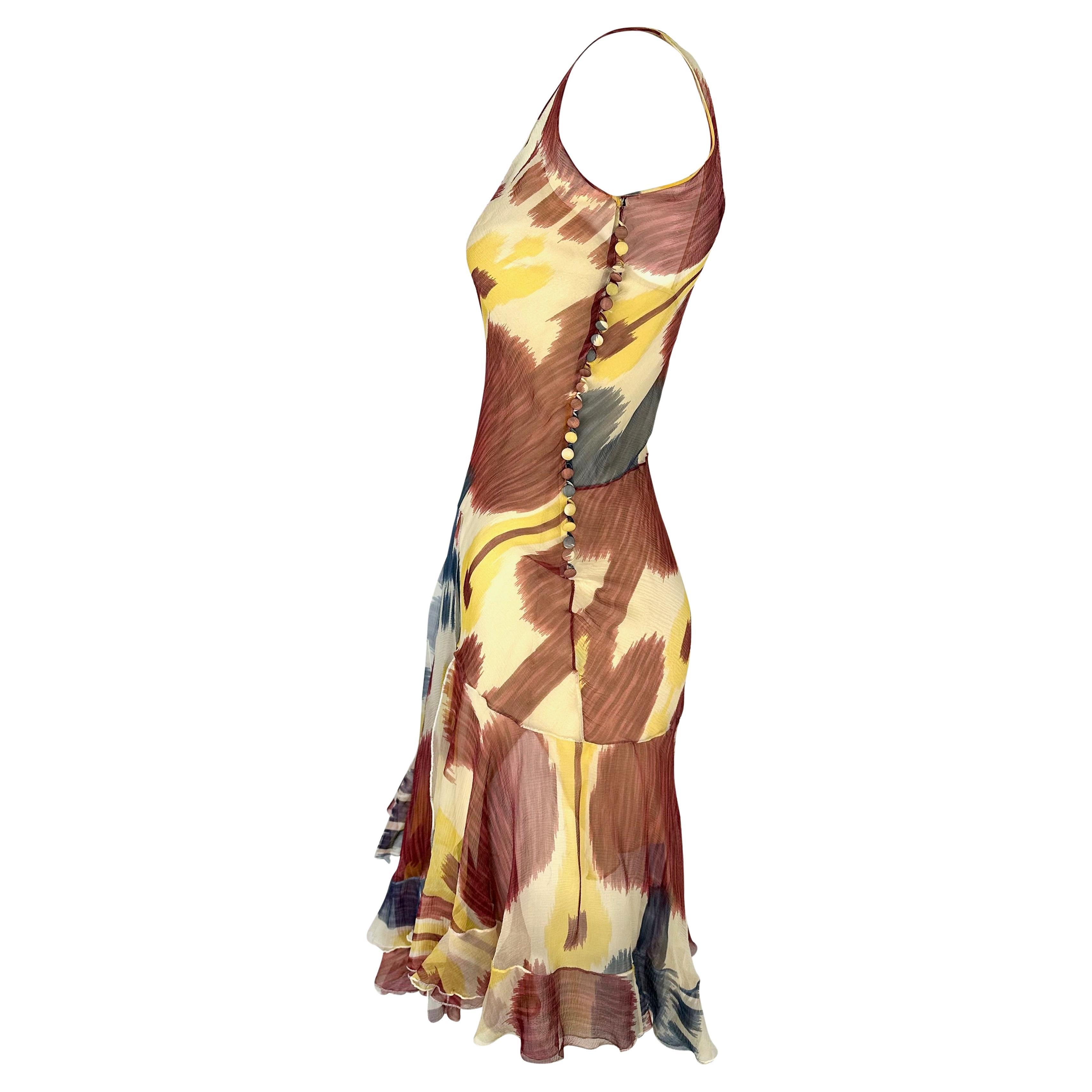  F/W 2001 Christian Dior by John Galliano Sheer Ikat Silk Flare Midi Dress In Excellent Condition For Sale In West Hollywood, CA