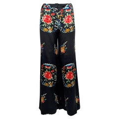 F/W 2001 Christian Dior John Galliano Black Silk Chinoiserie Wide Leg Pants
