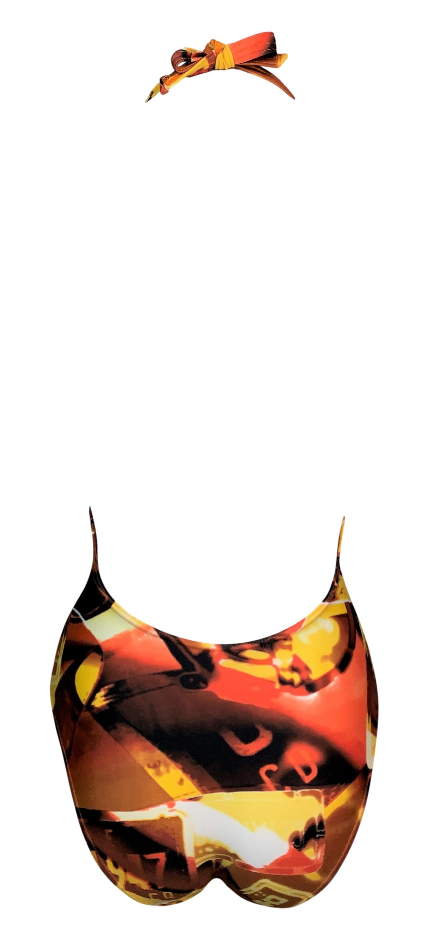 F/W 2001 Christian Dior John Galliano Tief ausgeschnittener Badeanzug mit Cadillac Car Print (Braun)