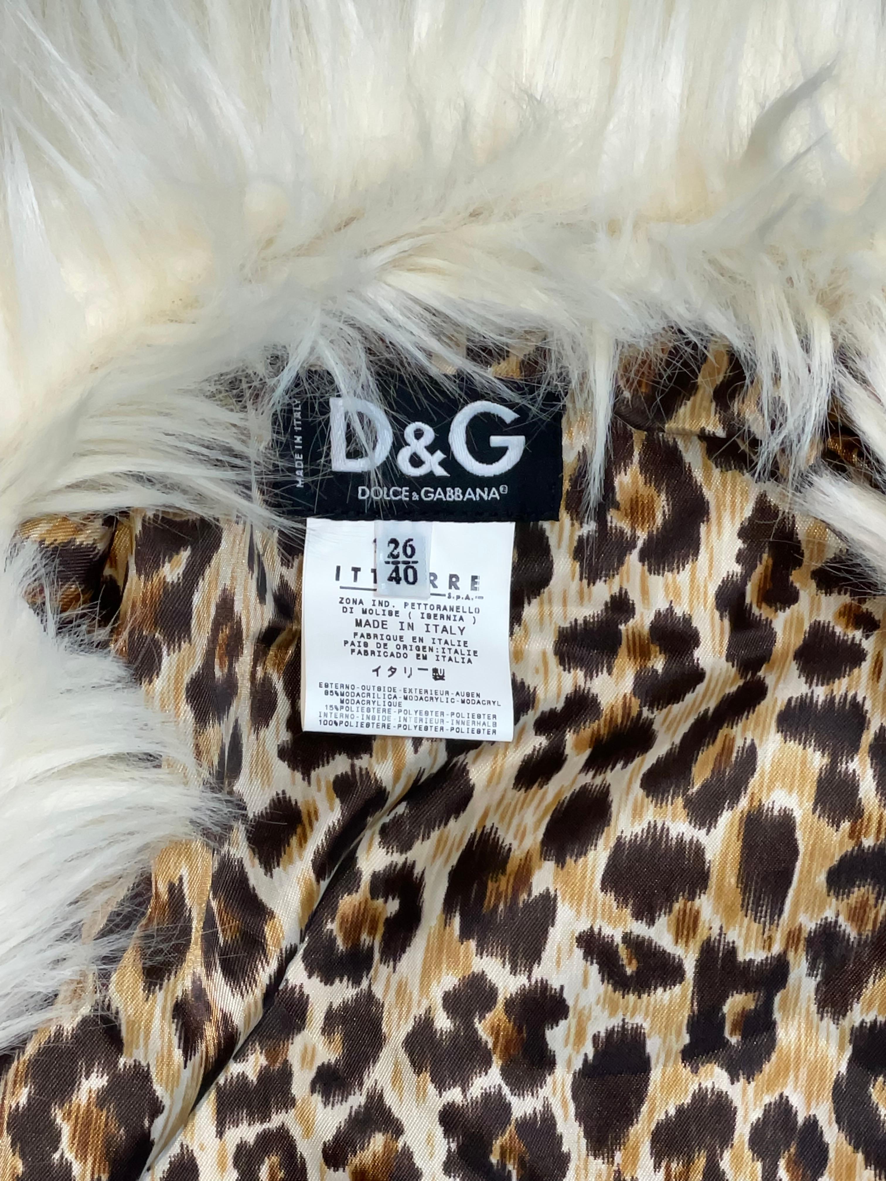 Women's F/W 2001 D&G by Dolce & Gabbana White Faux Fur Long Coat