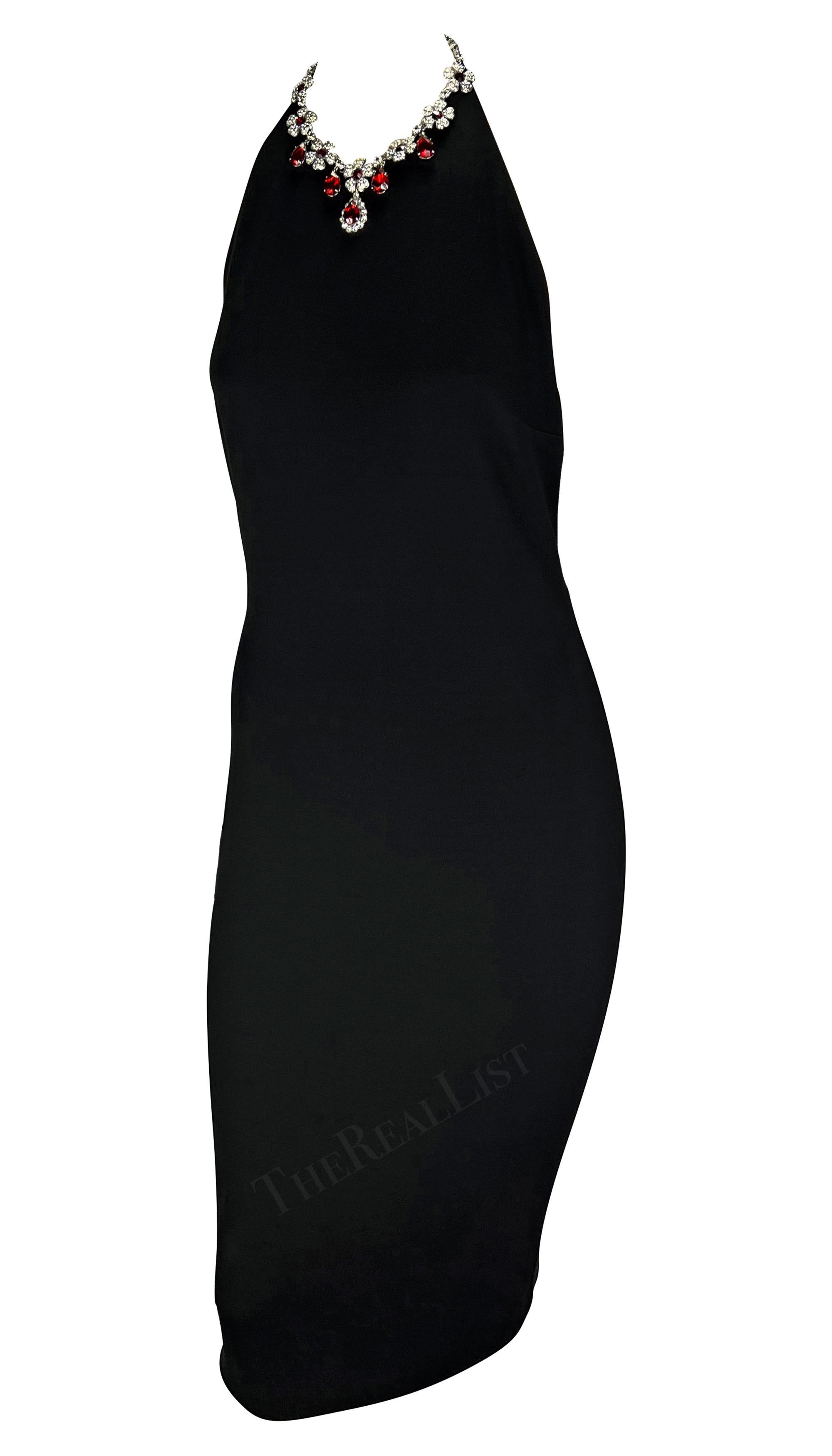 Women's F/W 2001 Dolce & Gabbana Black Halterneck Jewel Necklace Midi Dress For Sale