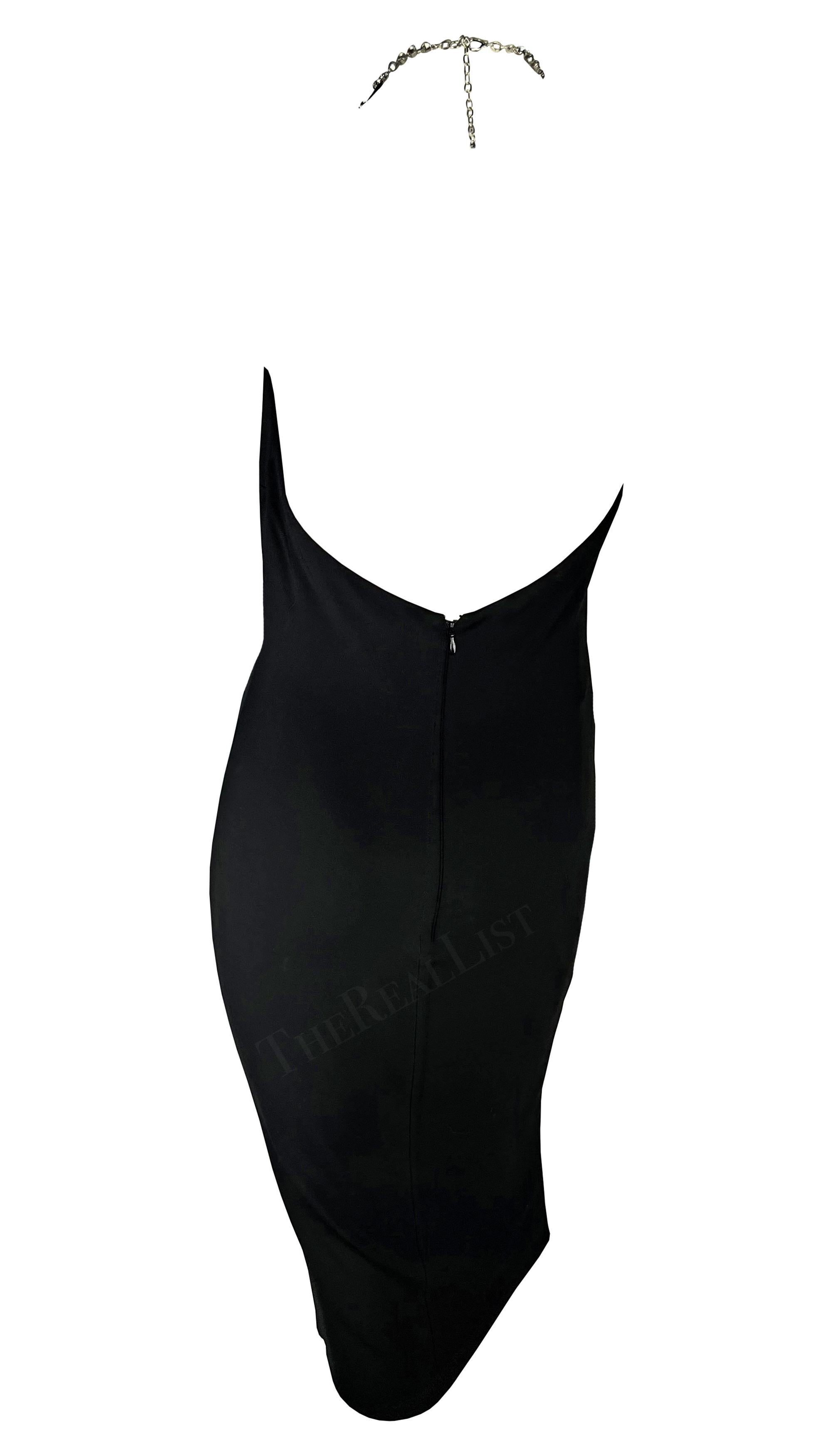 F/W 2001 Dolce & Gabbana Black Halterneck Jewel Necklace Midi Dress For Sale 2