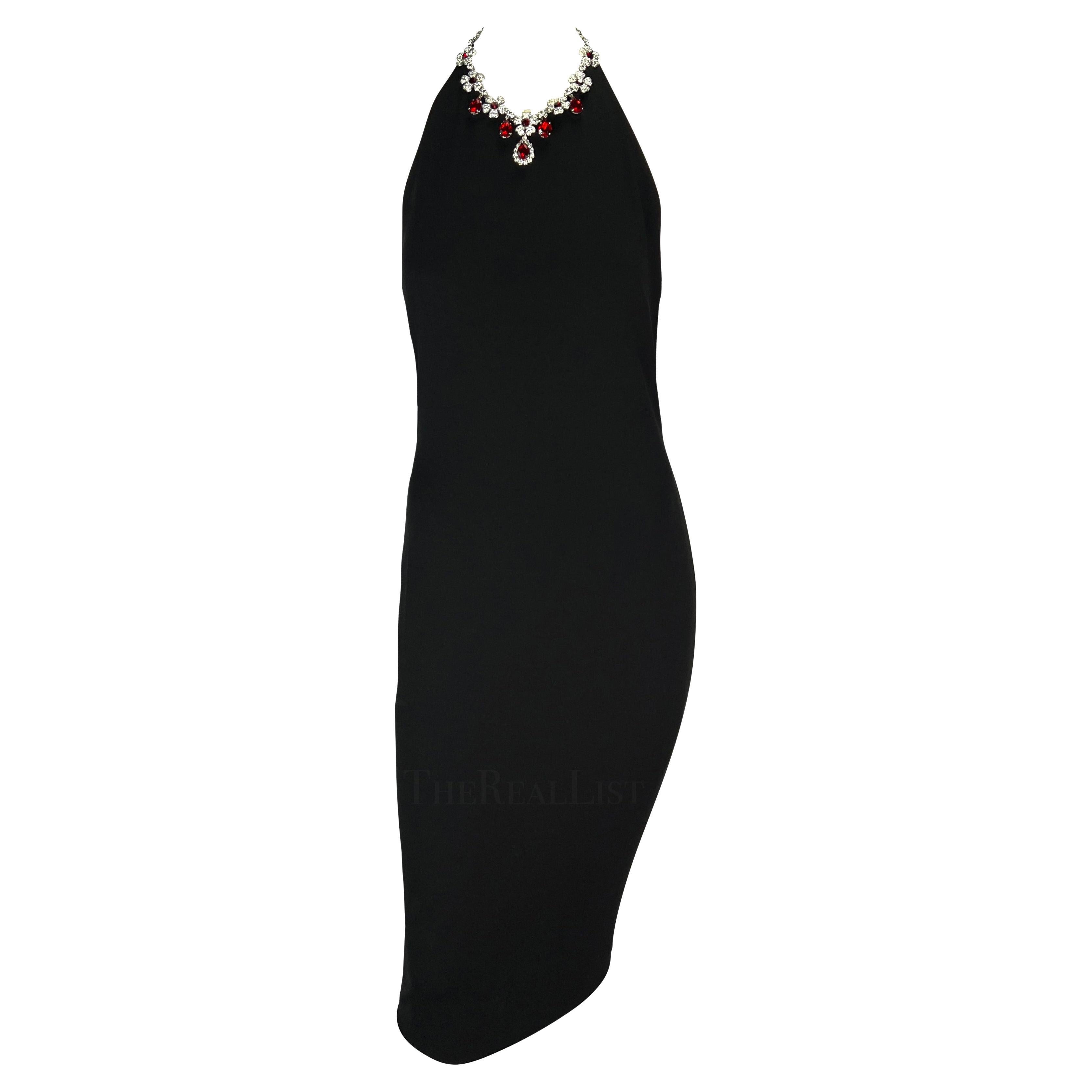 F/W 2001 Dolce & Gabbana Black Halterneck Jewel Necklace Midi Dress For Sale