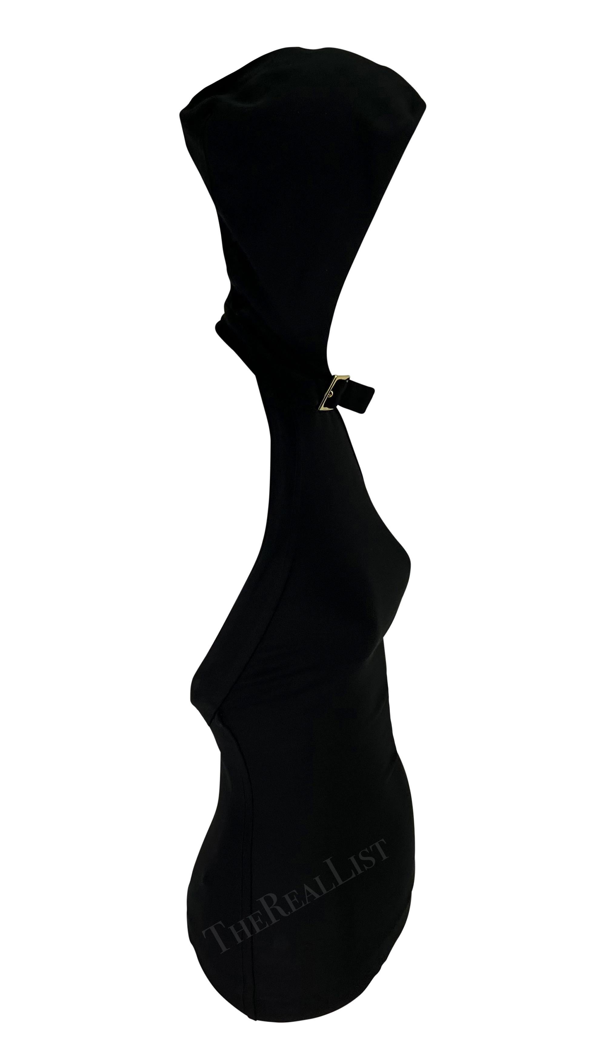 F/W 2001 Dolce & Gabbana Black Hooded Logo Buckle Sleeveless Halter Top For Sale 3