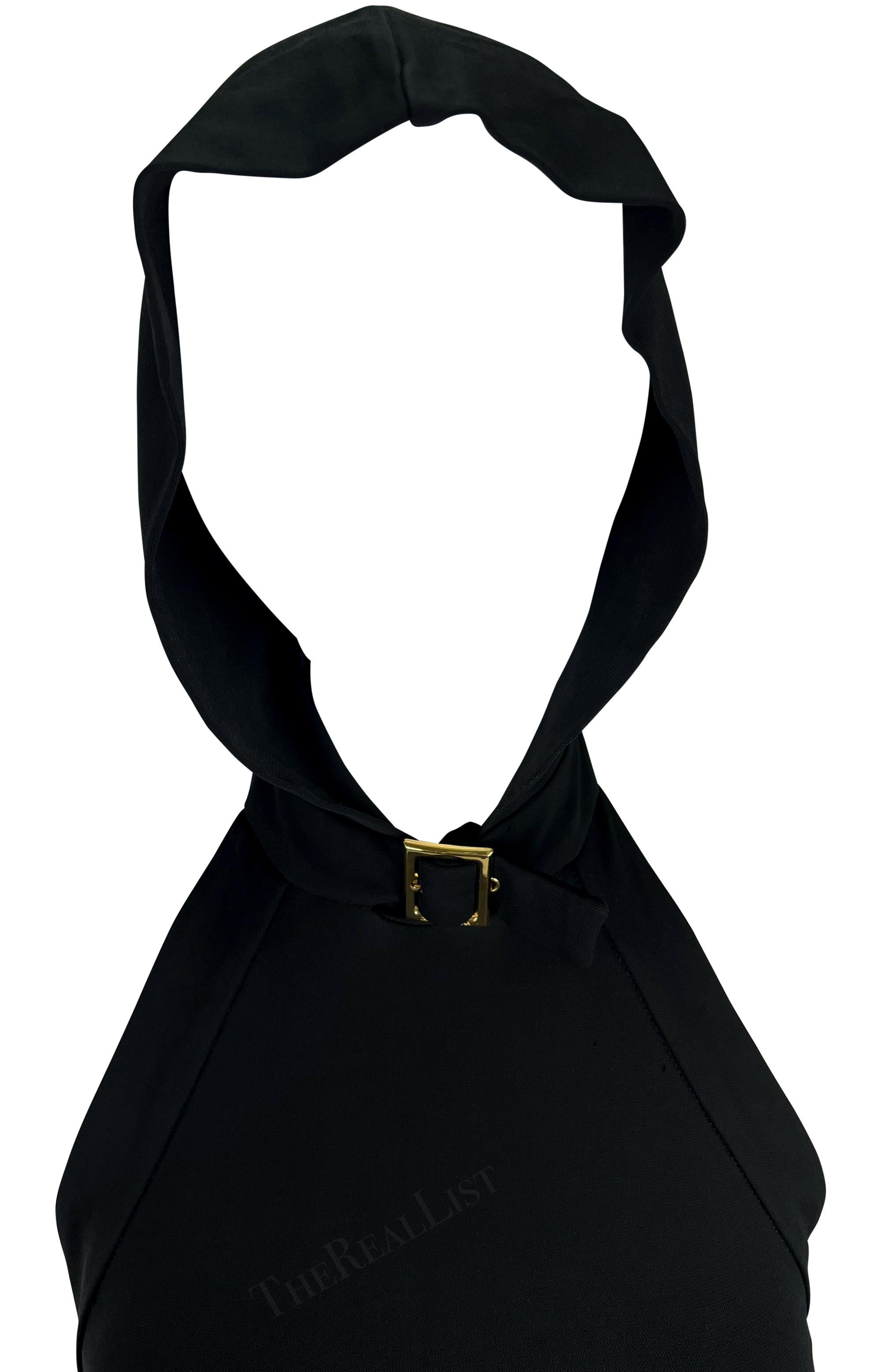 F/W 2001 Dolce & Gabbana Black Hooded Logo Buckle Sleeveless Halter Top For Sale 4