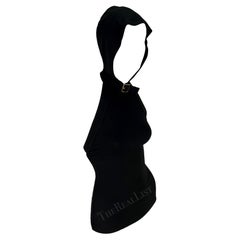 Retro F/W 2001 Dolce & Gabbana Black Hooded Logo Buckle Sleeveless Halter Top