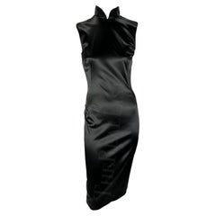 F/W 2001 Dolce & Gabbana Black Satin Standing Collar Boned Bodycon Dress