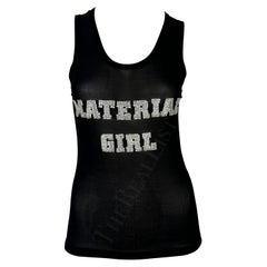 H/W 2001 Dolce & Gabbana Schwarzes durchsichtiges Mesh-Tanktop „Material Girl“ mit Strass