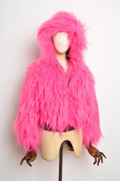F/W 2001 Dolce & Gabbana D&G Hot Pink Faux Fur Hooded Bomber Jacket