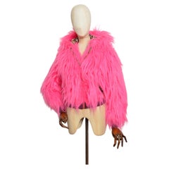 F/W 2001 Dolce & Gabbana D&G Hot Pink Kunstfell-Bomberjacke mit Kapuze