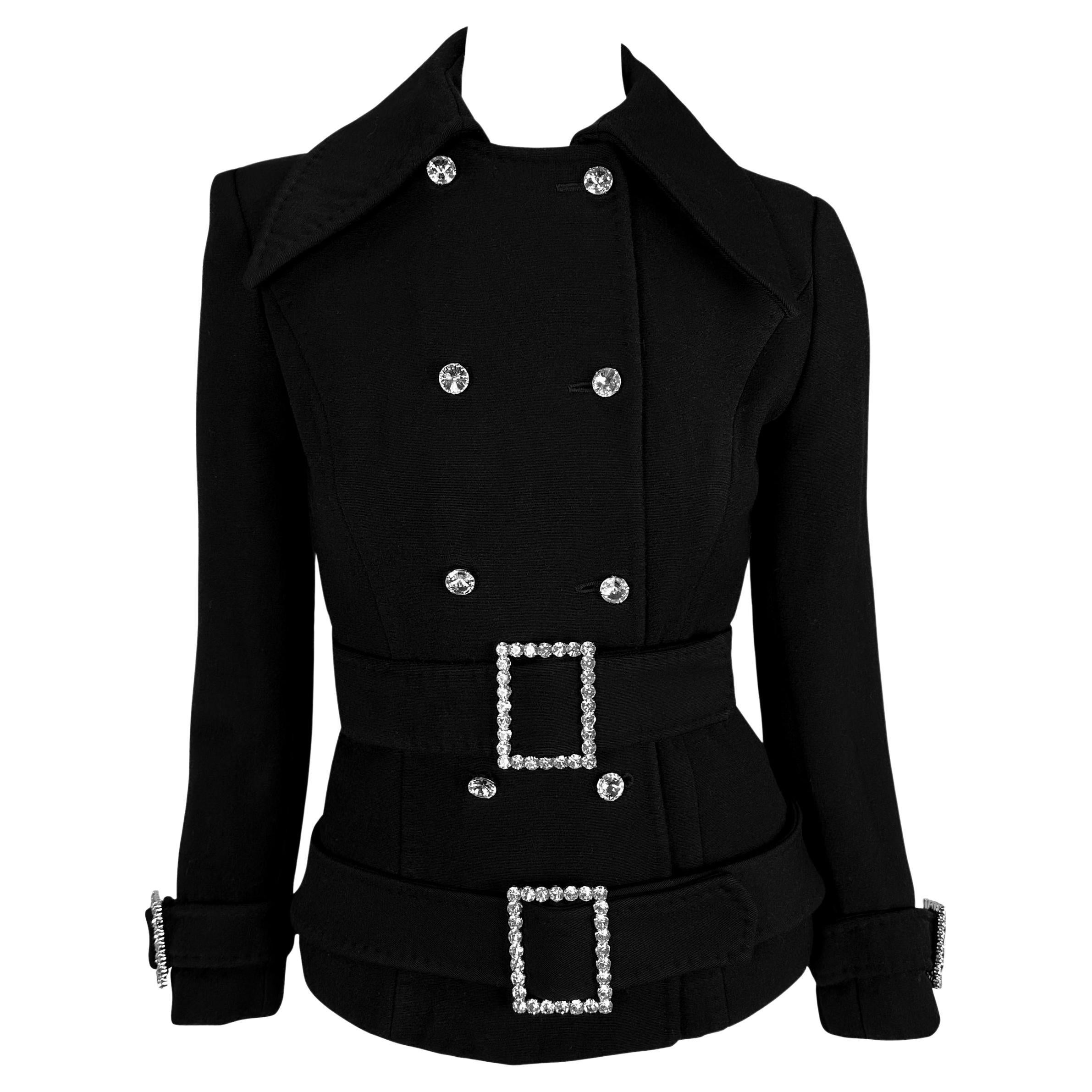 A/I 2001 Dolce & Gabbana - Giacca in lana nera con doppia fibbia di strass in vendita