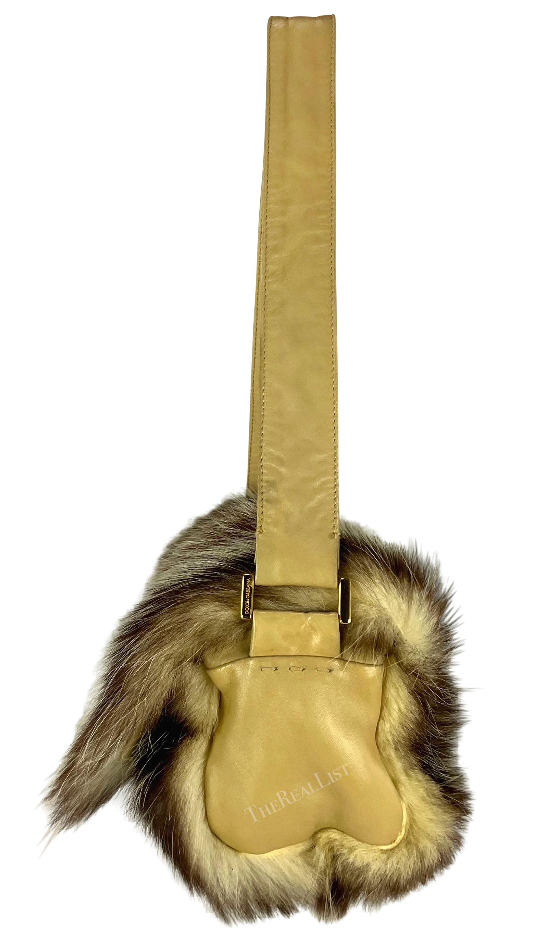 Brown F/W 2001 Dolce & Gabbana Genuine Fur Gold Logo Buckle Taupe Shoulder Bag For Sale