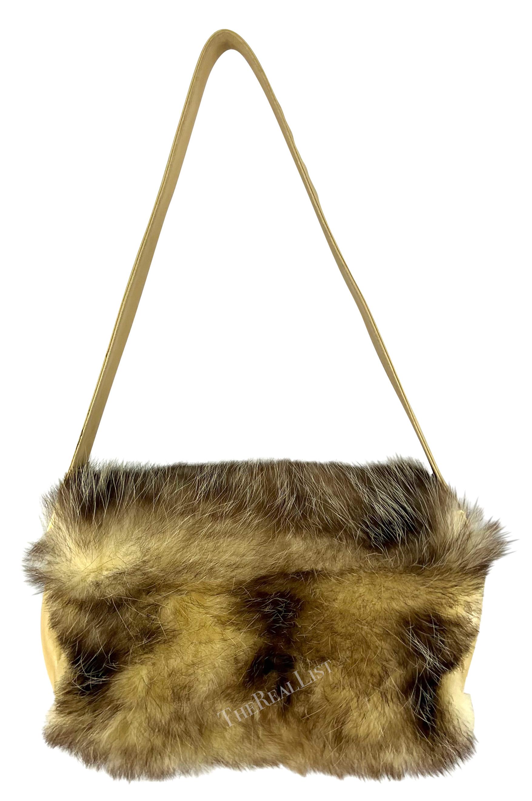 F/W 2001 Dolce & Gabbana Genuine Fur Gold Logo Buckle Taupe Shoulder Bag In Good Condition For Sale In West Hollywood, CA