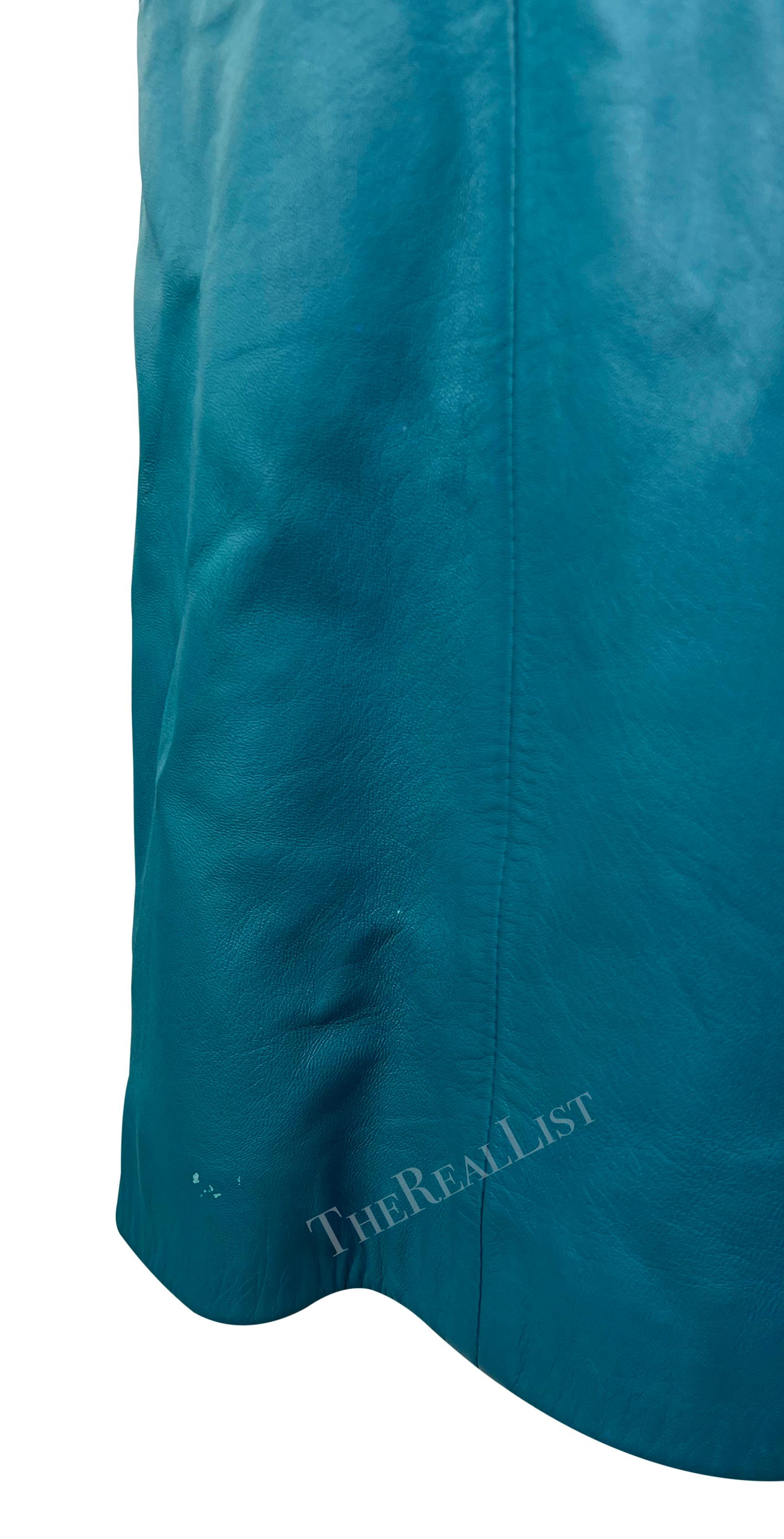 F/W 2001 Dolce & Gabbana Light Blue Leather Fur Trim Runway Coat 5
