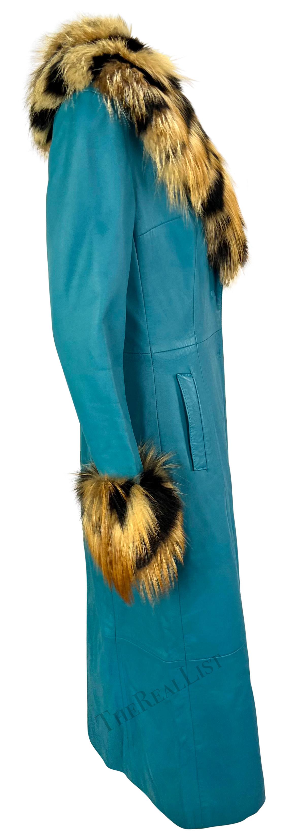 F/W 2001 Dolce & Gabbana Light Blue Leather Fur Trim Runway Coat 2