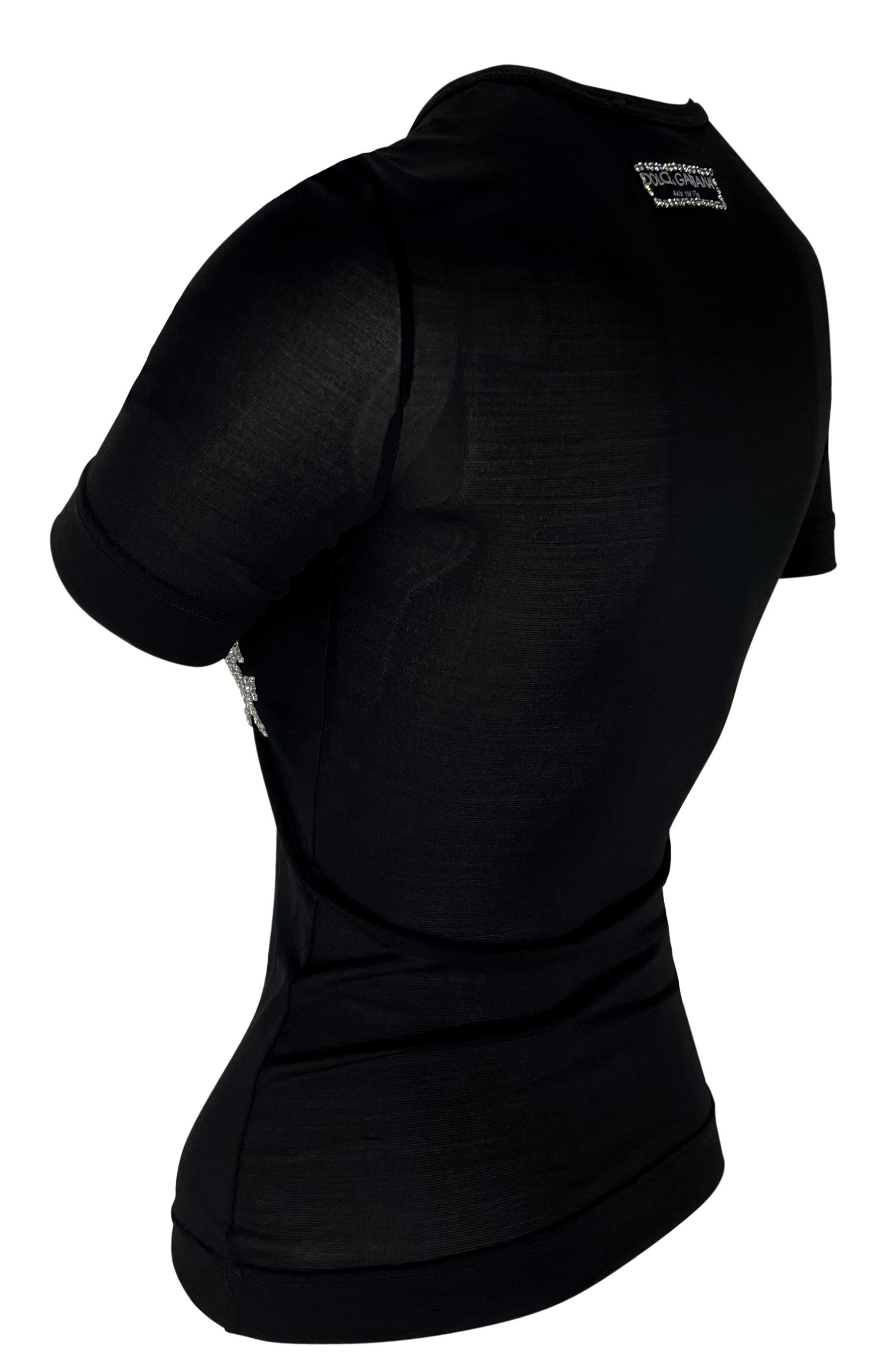 F/W 2001 Dolce & Gabbana Rhinestone 'Express Yourself' Sheer Black T-Shirt In Good Condition In West Hollywood, CA