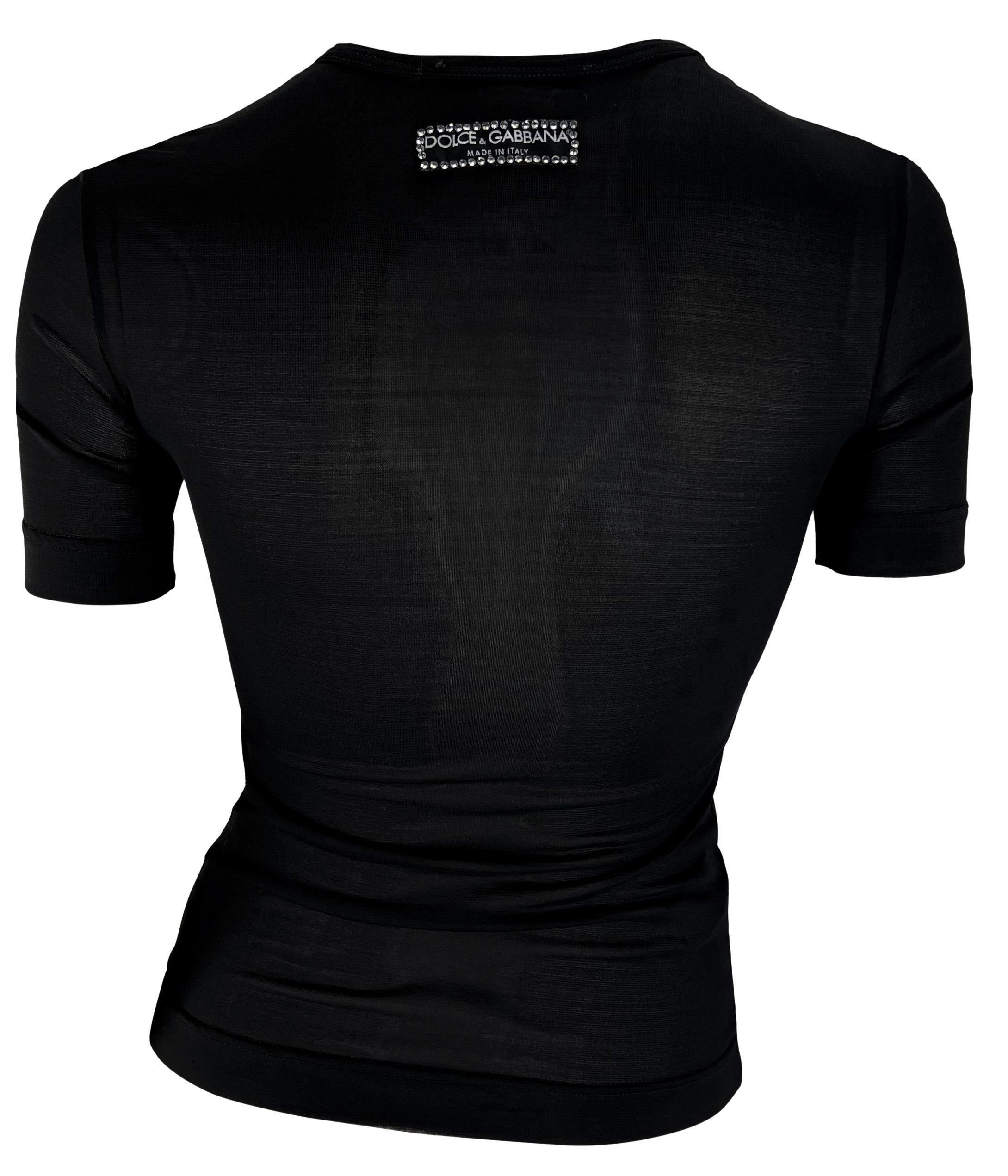 Women's F/W 2001 Dolce & Gabbana Rhinestone 'Express Yourself' Sheer Black T-Shirt