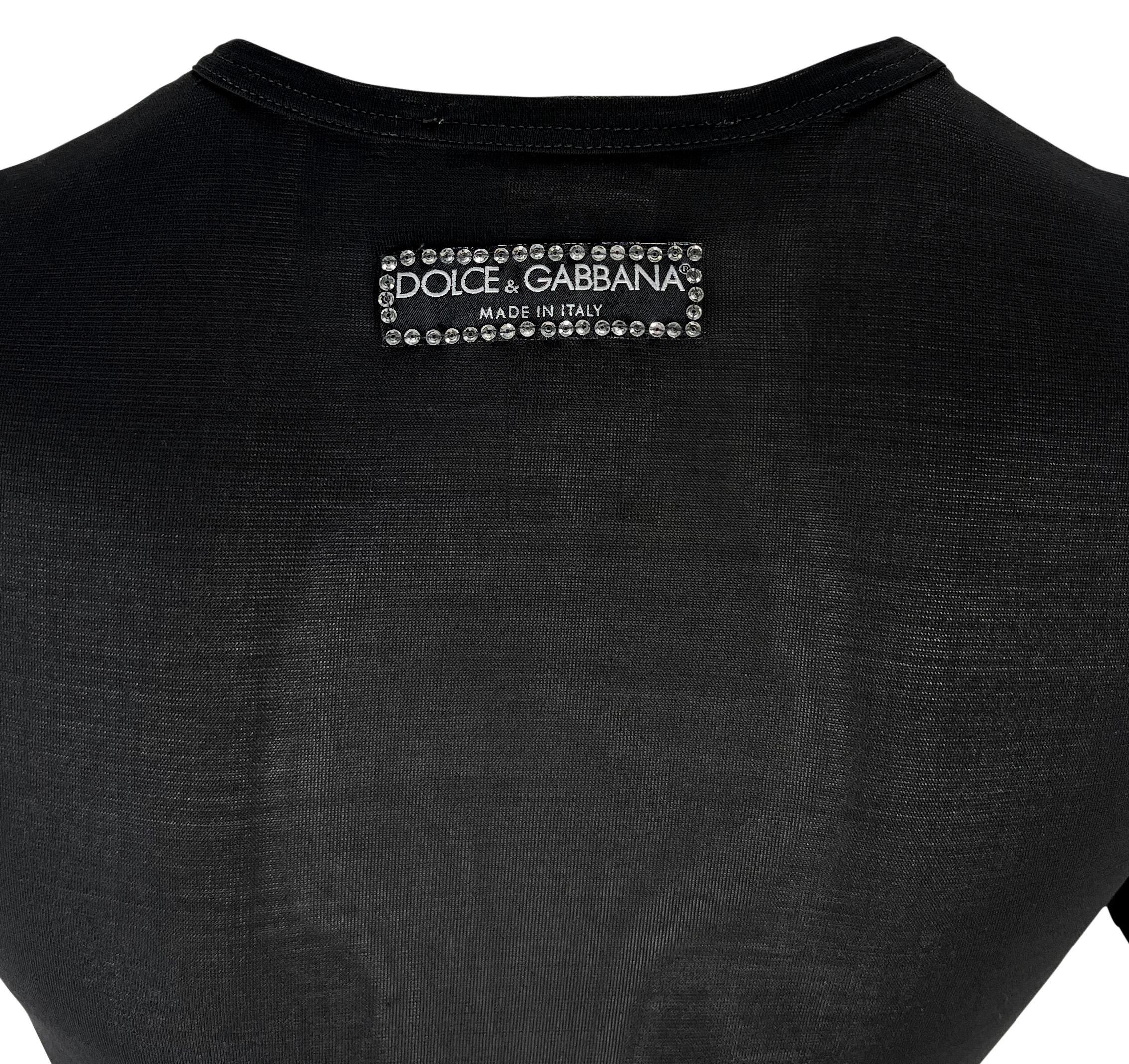 F/W 2001 Dolce & Gabbana Rhinestone 'Express Yourself' Sheer Black T-Shirt 1
