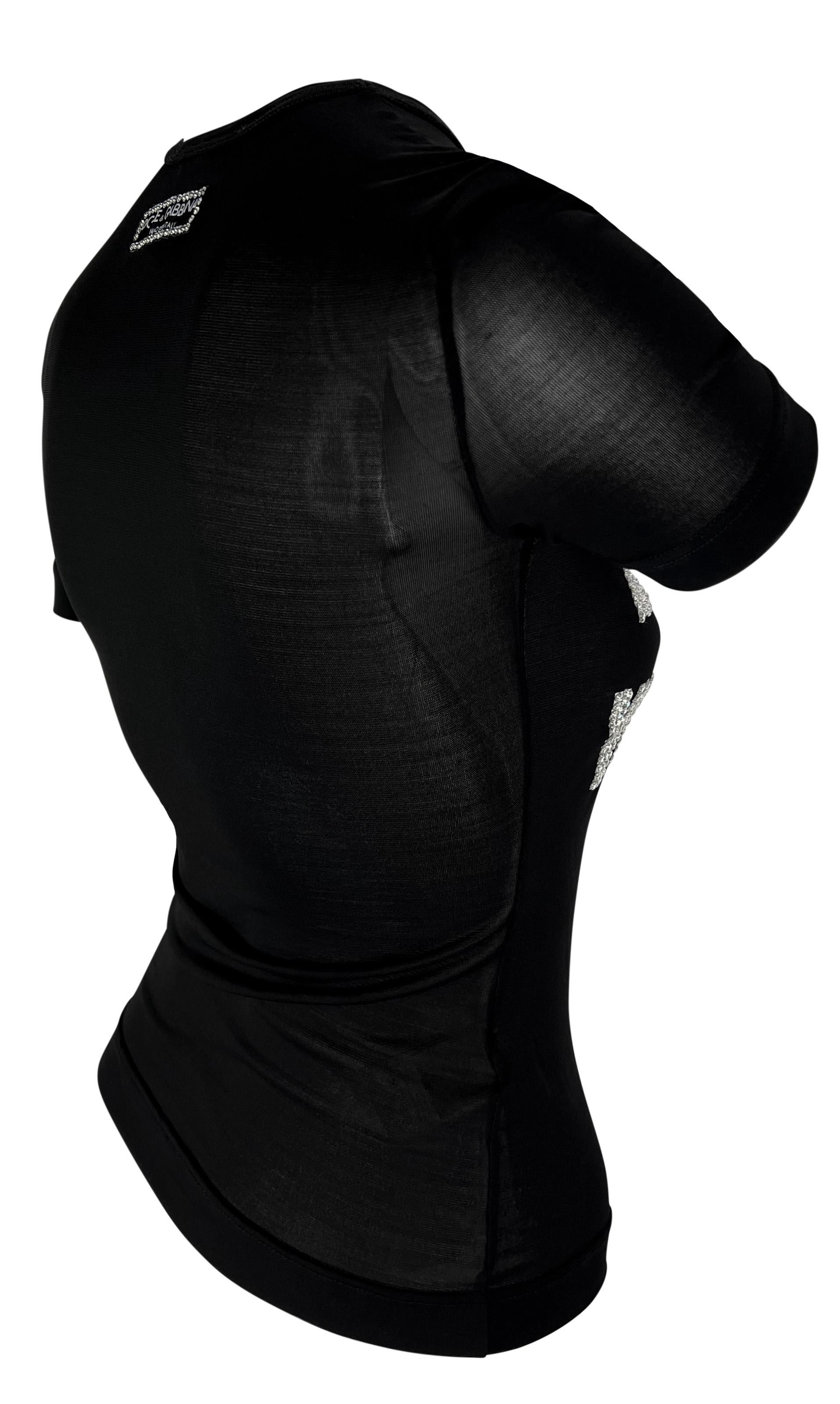 F/W 2001 Dolce & Gabbana Rhinestone 'Express Yourself' Sheer Black T-Shirt 2