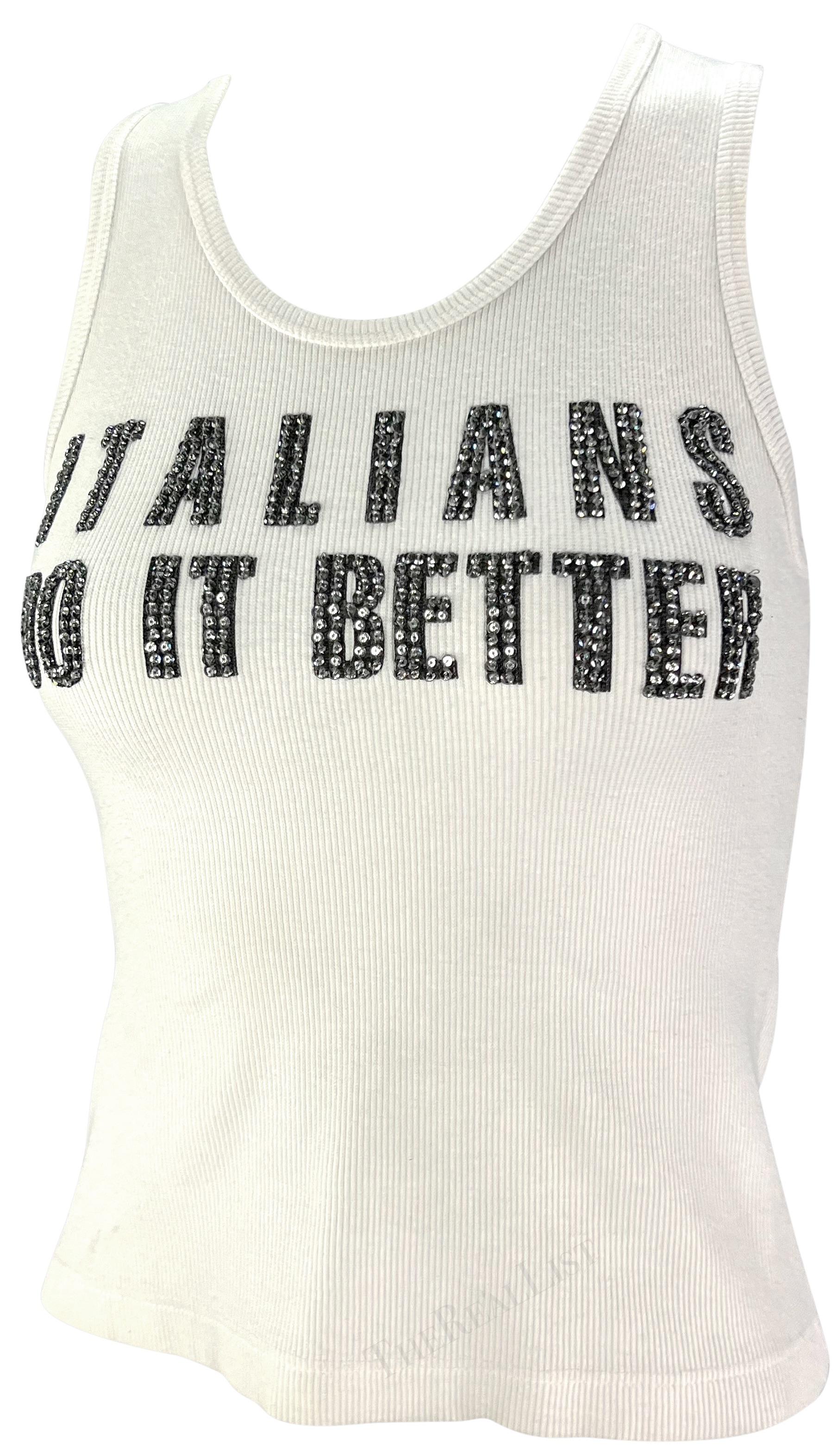 F/W 2001 Dolce & Gabbana Rhinestone 'Italians Do It Better' Ribbed Tank Top In Good Condition In West Hollywood, CA