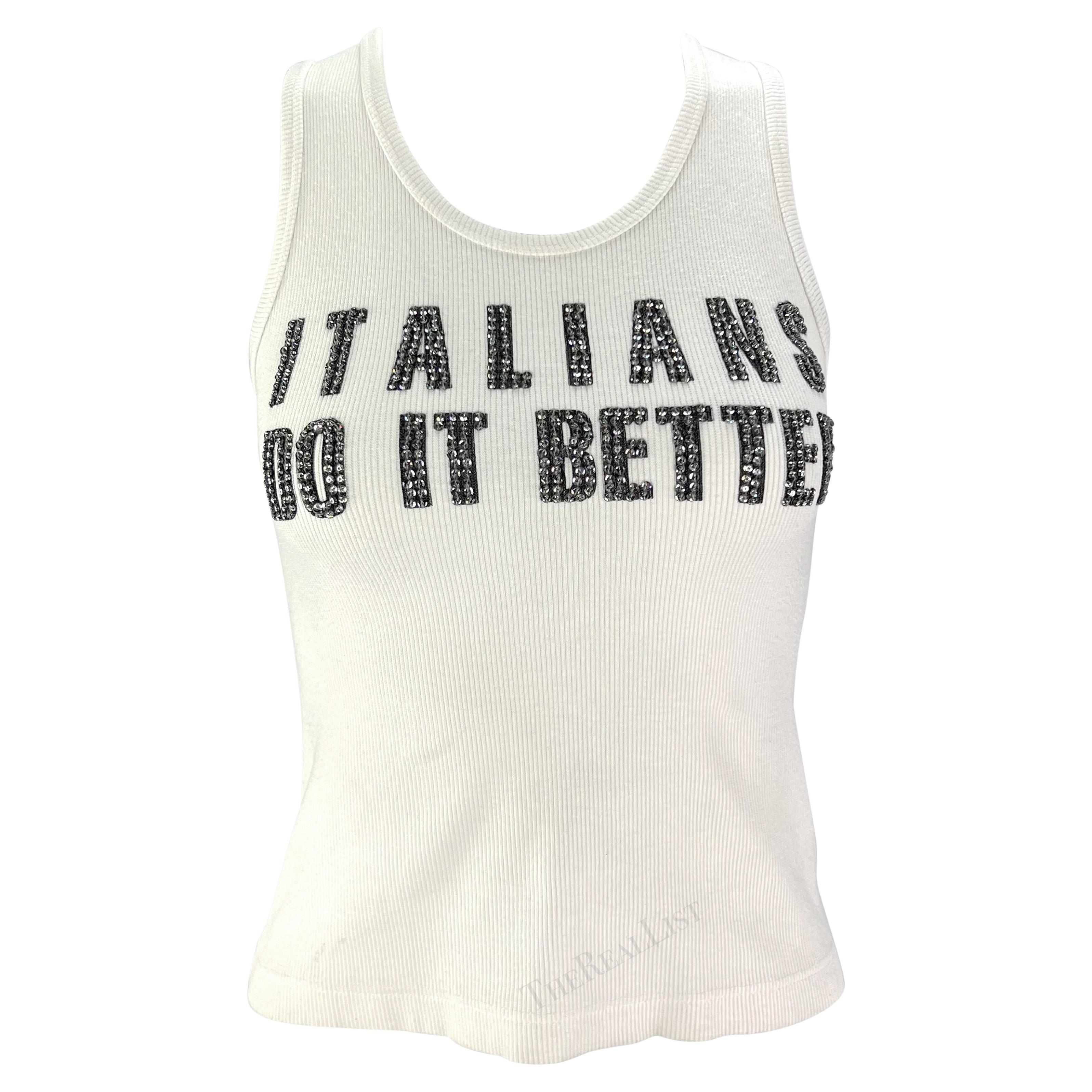 F/W 2001 Dolce & Gabbana Rhinestone 'Italians Do It Better' Ribbed Tank Top