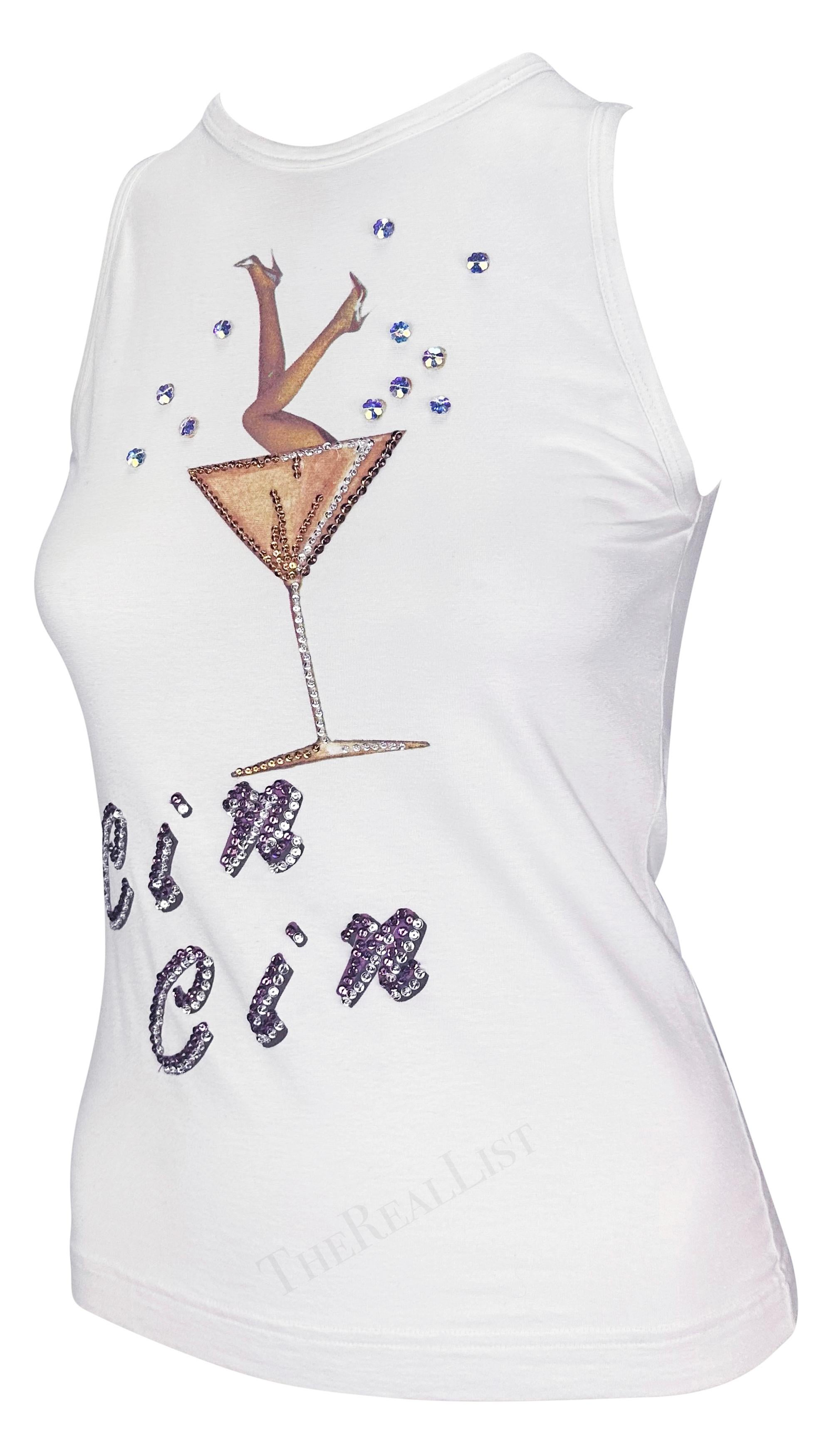 Gray F/W 2001 Dolce & Gabbana Rhinestone Martini 'Chin Chin' White Sleeveless Top For Sale