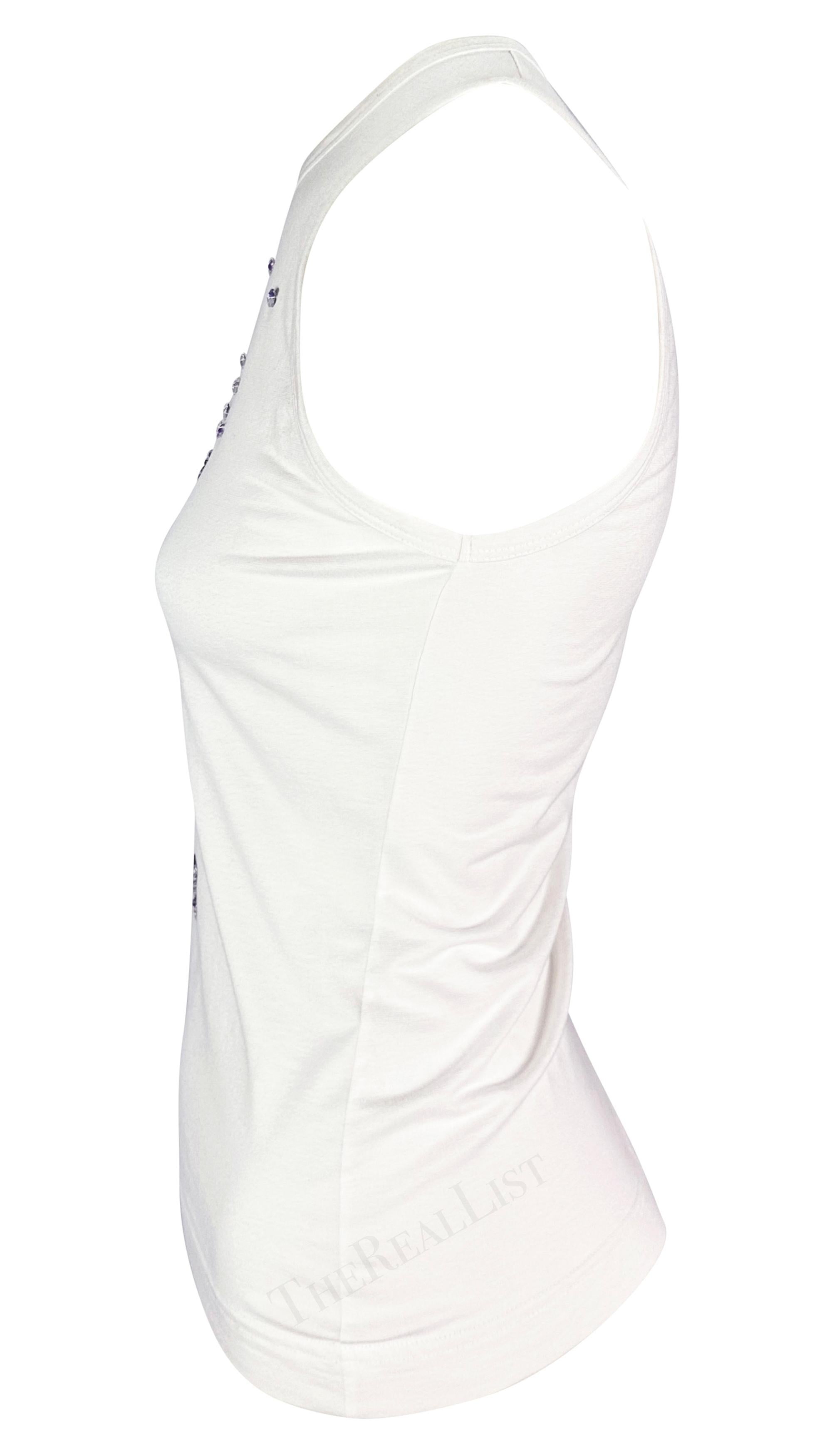 F/W 2001 Dolce & Gabbana Rhinestone Martini 'Chin Chin' White Sleeveless Top In Excellent Condition For Sale In West Hollywood, CA