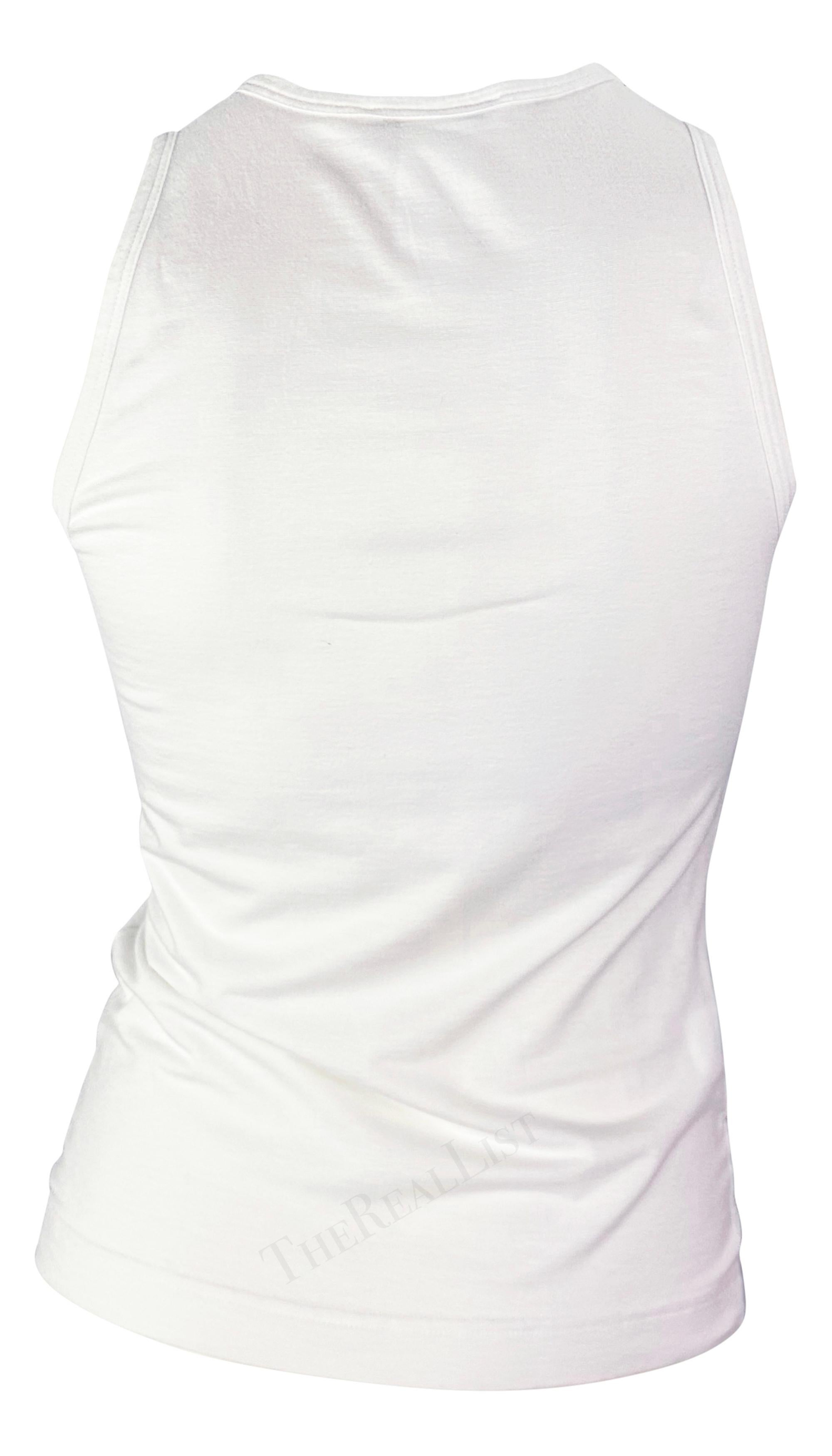 Women's F/W 2001 Dolce & Gabbana Rhinestone Martini 'Chin Chin' White Sleeveless Top For Sale
