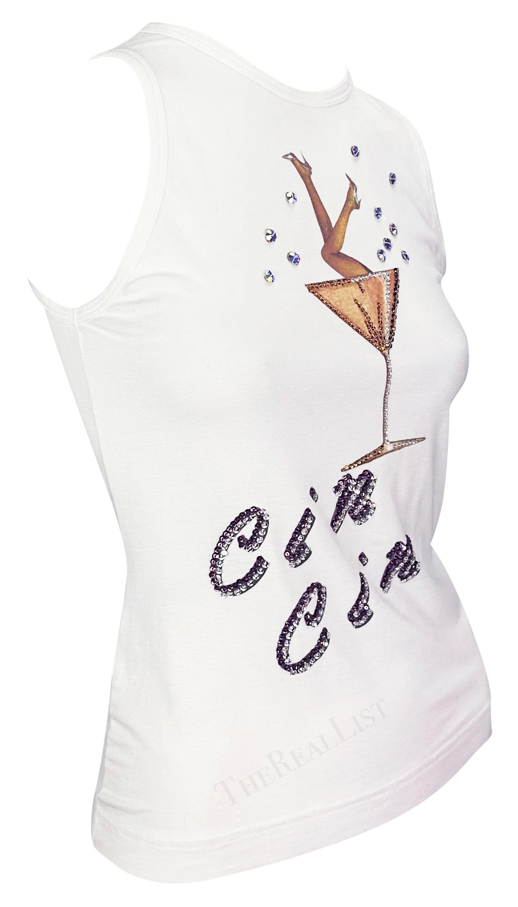 F/W 2001 Dolce & Gabbana Rhinestone Martini 'Chin Chin' White Sleeveless Top For Sale 2