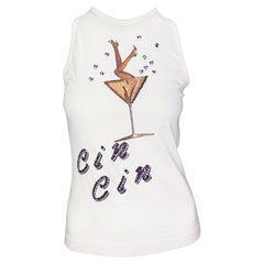 F/W 2001 Dolce & Gabbana Rhinestone Martini 'Chin Chin' White Sleeveless Top
