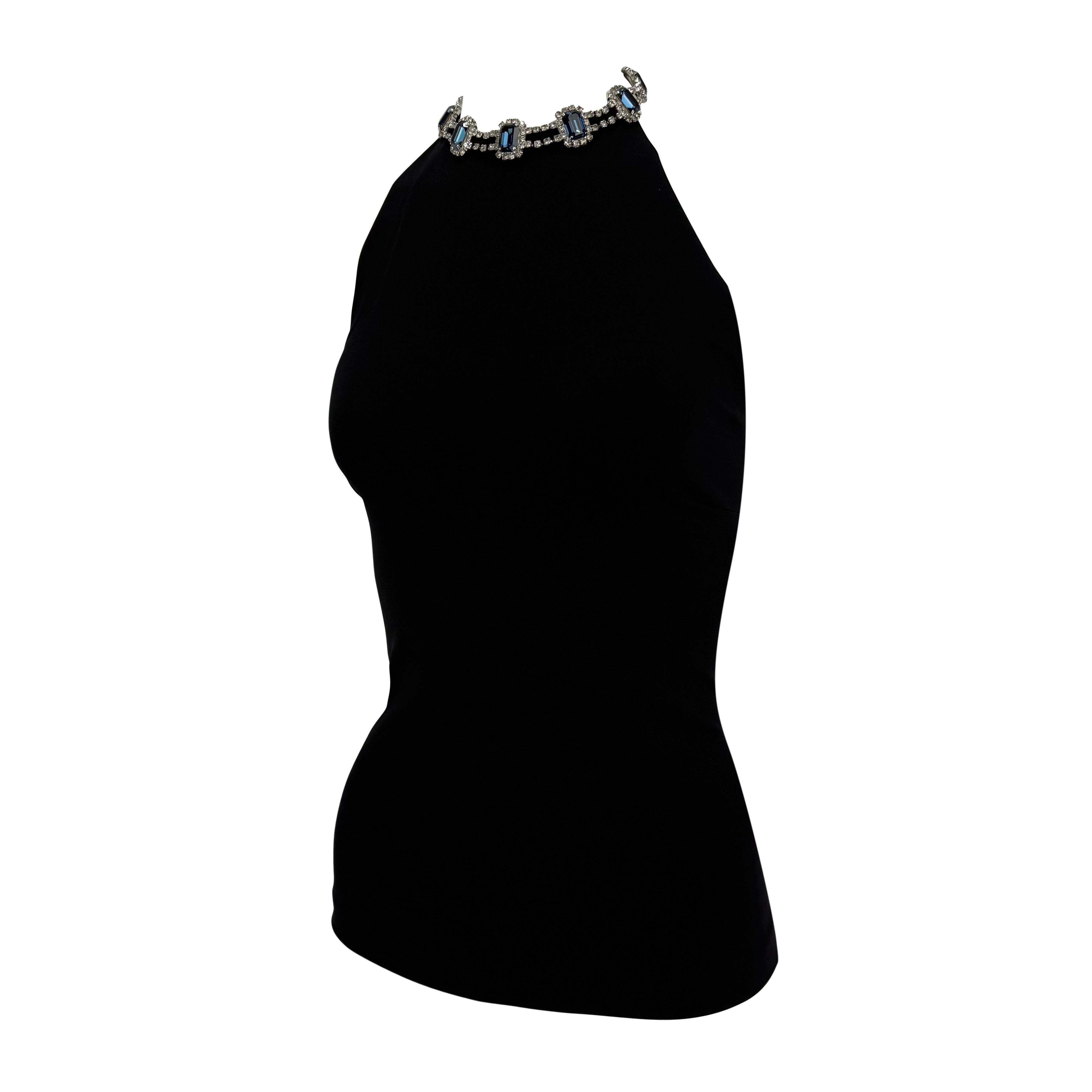 Nero A/I 2001 Dolce & Gabbana - Top senza maniche elasticizzato nero con collana di strass in vendita