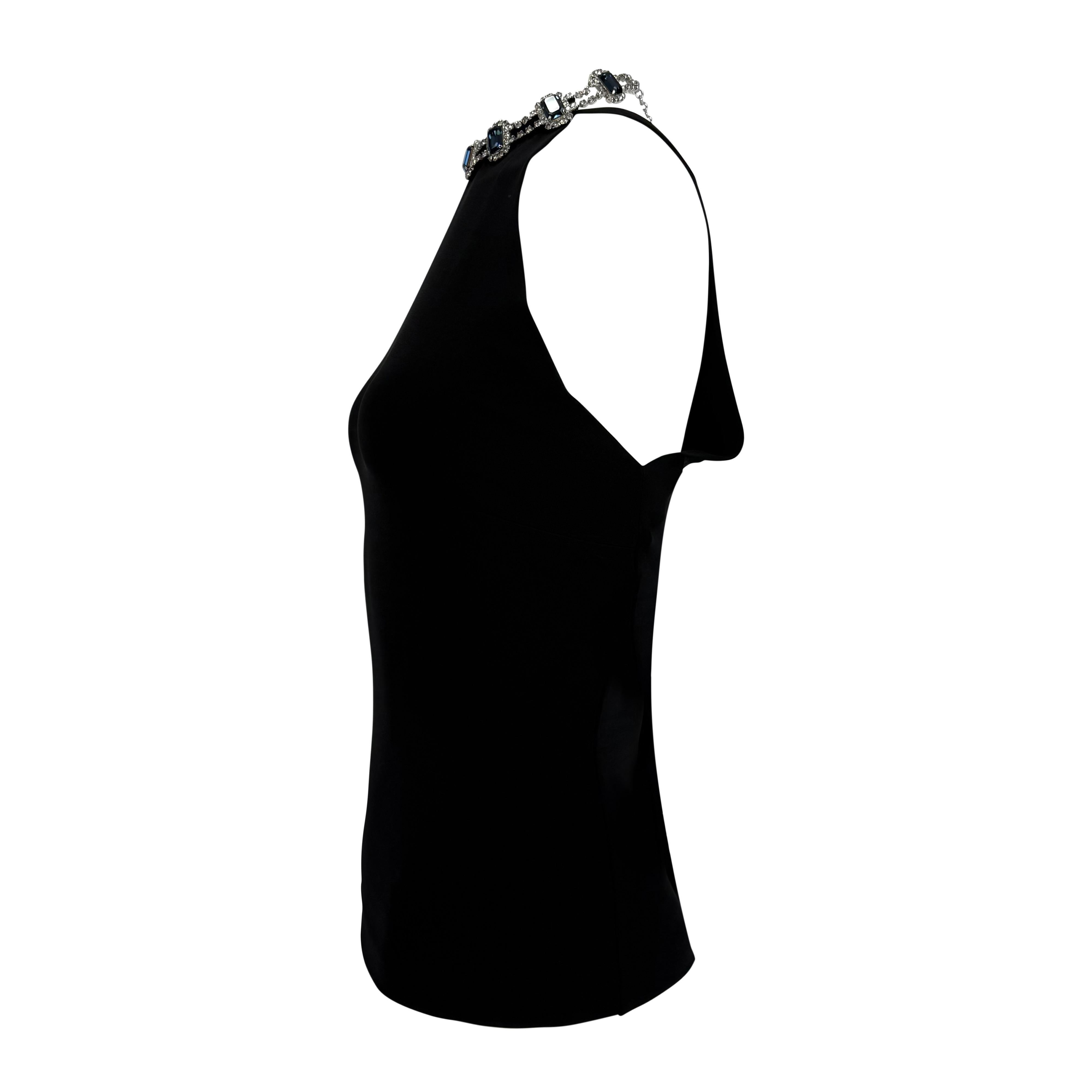 A/I 2001 Dolce & Gabbana - Top senza maniche elasticizzato nero con collana di strass In condizioni ottime in vendita a West Hollywood, CA